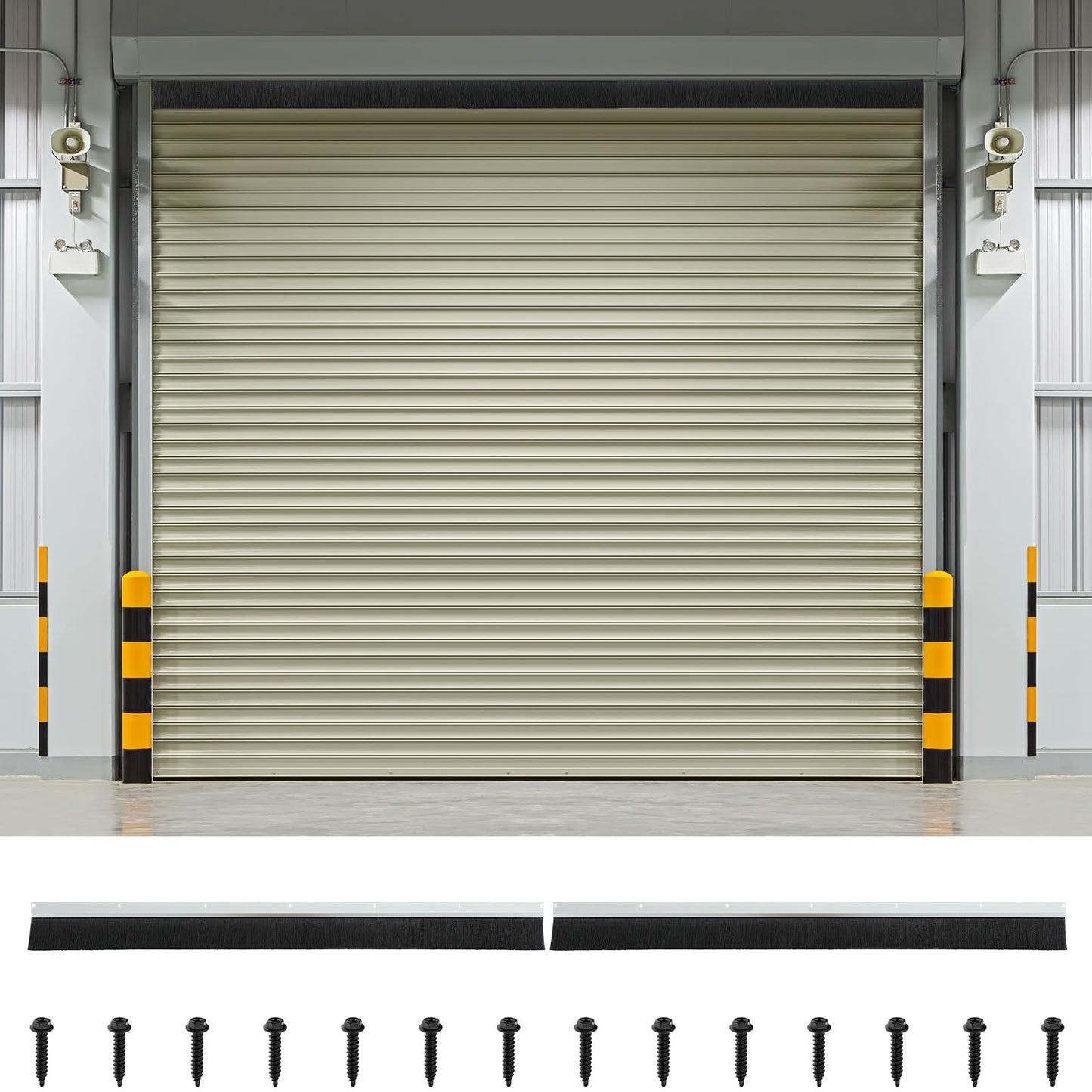 DoubleFill 3" Roll up Garage Brush Seal for Top, 8ft Long Heavy Duty Garage Door Seal Nylon Brush with Aluminum Track No-Drill 45deg Holder for Commercial, Corrugated, Sliding Barn, Hangar Doors