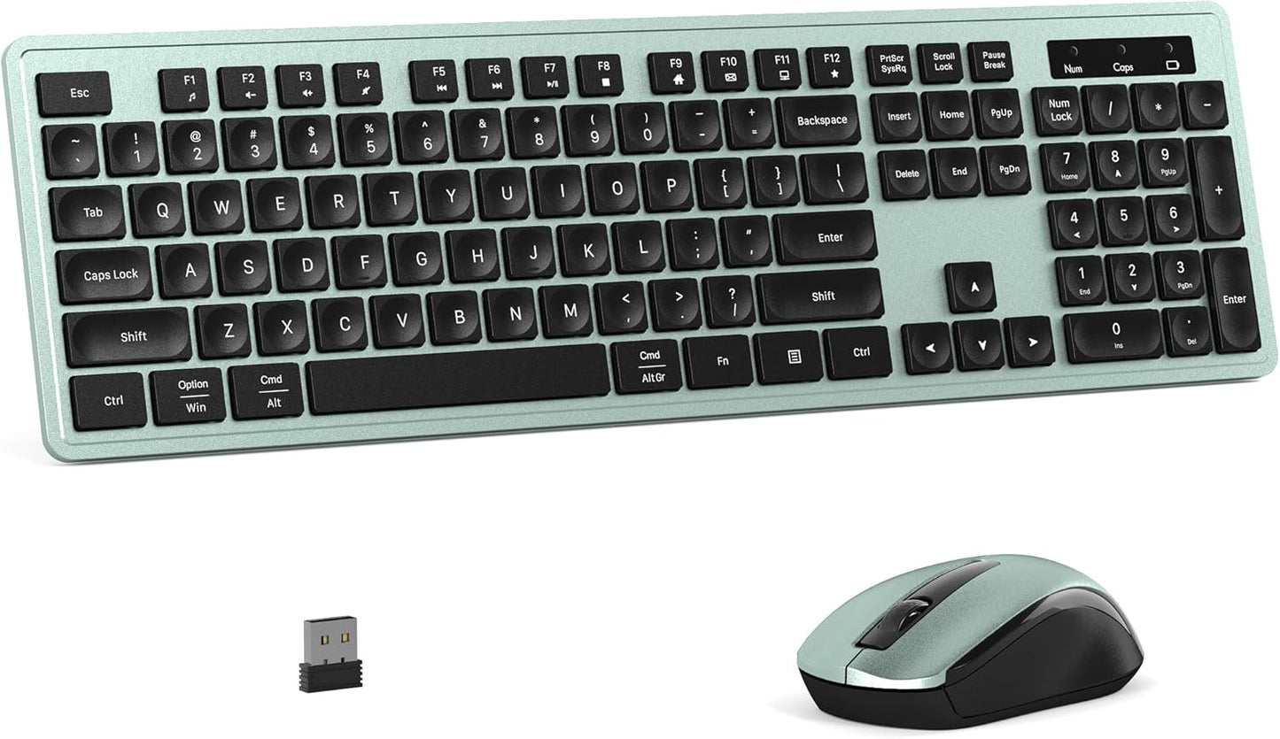 MPTOG 104-Key 15 Wireless Keyboard and Mouse Combo, Full-Size Office Keyboard with Function Keys, Numeric Keypad