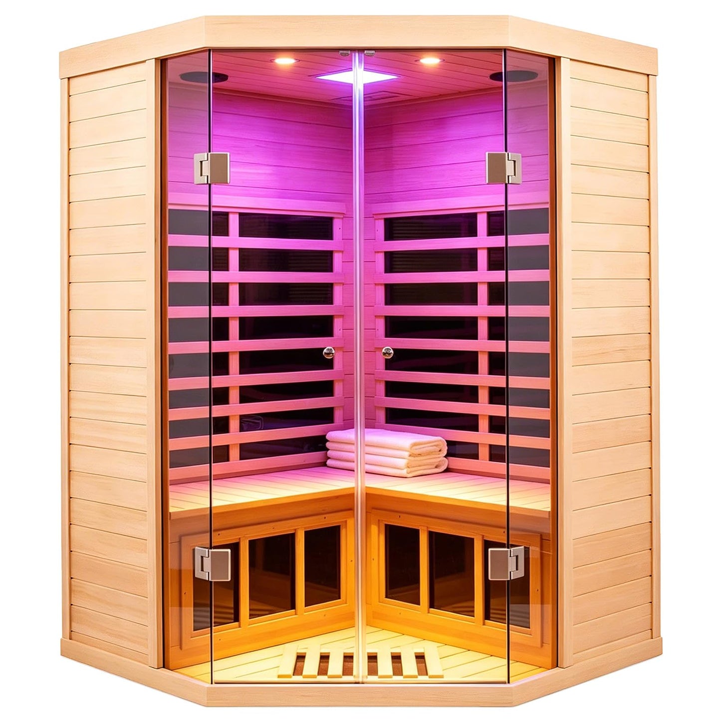 Smart Indoor Sauna 2-3 Person, 0-5mG Ultra Low Emf Far Infrared Sauna for Home, 1520w Hemlock Wooden Sauna Room with APP & LCD Control Panel, Bluetooth Speaker, Chromotherapy Lights, Thermal Cover