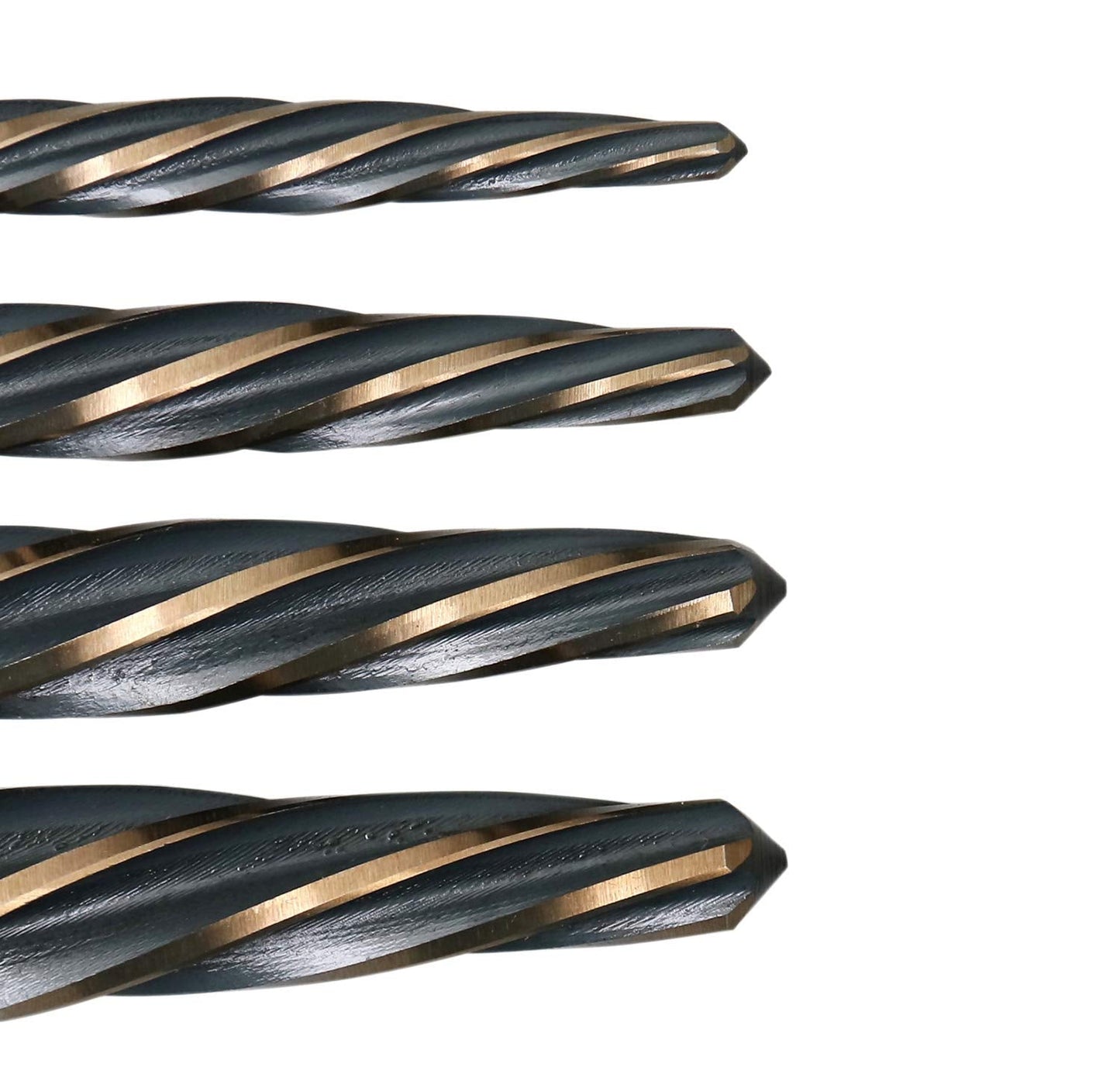 Accusize Industrial Tools - 4 Pc High-Speed Steel Spiral Flute Car Reamer Set, Gold Oxide Finish, Sizes 3/8", 1/2", 5/8", 3/4", Fits 3/8'' & 1/2'' Chuck, 0522-1800