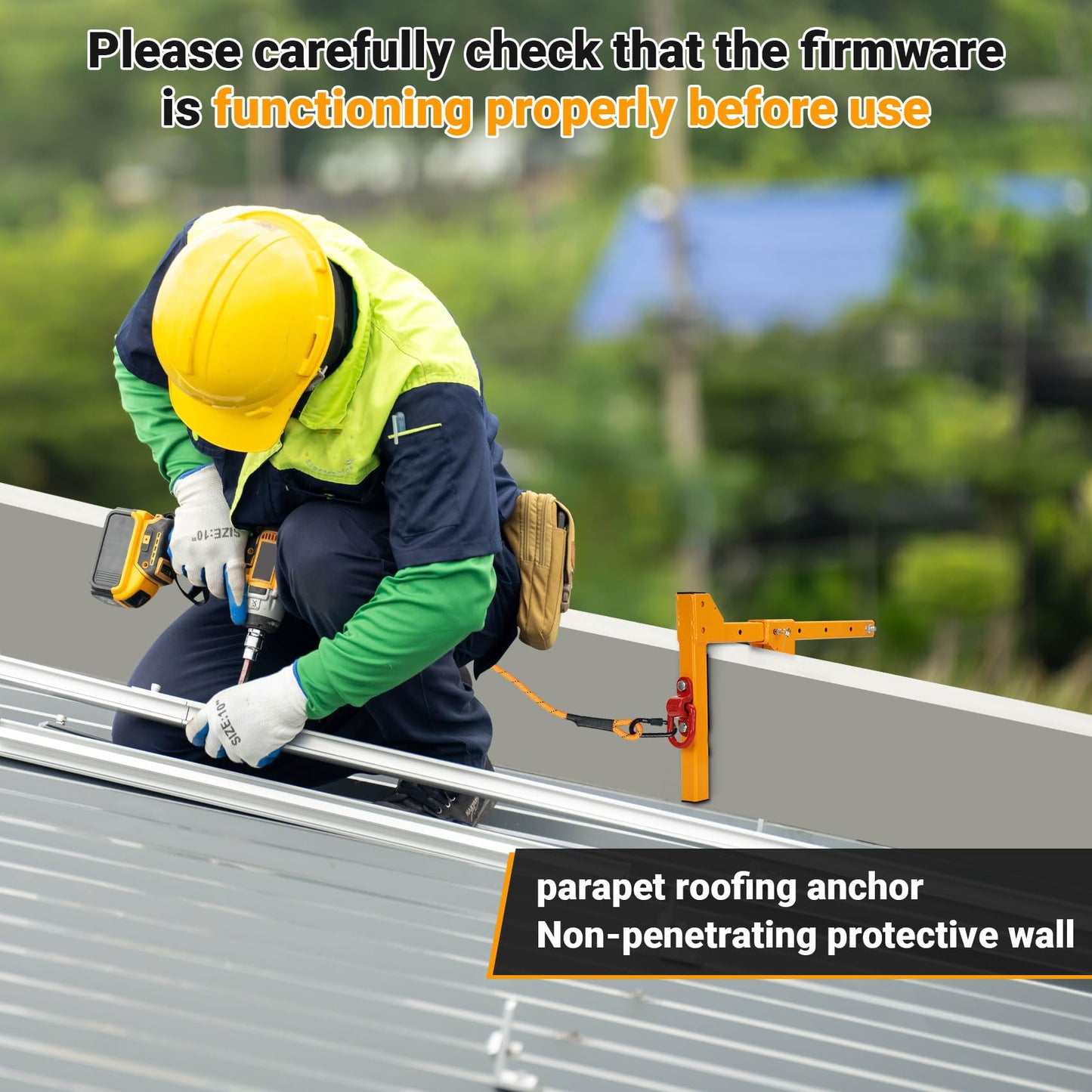 Adjustable Non-Penetrating Anchor, Reusable Temporary Fall Parapet Roofing Anchor, Roof Anchors, Non Penetrating Wall Anchors Suitable For Walls up to 15 Inches Thick, Easy to Install And Portable