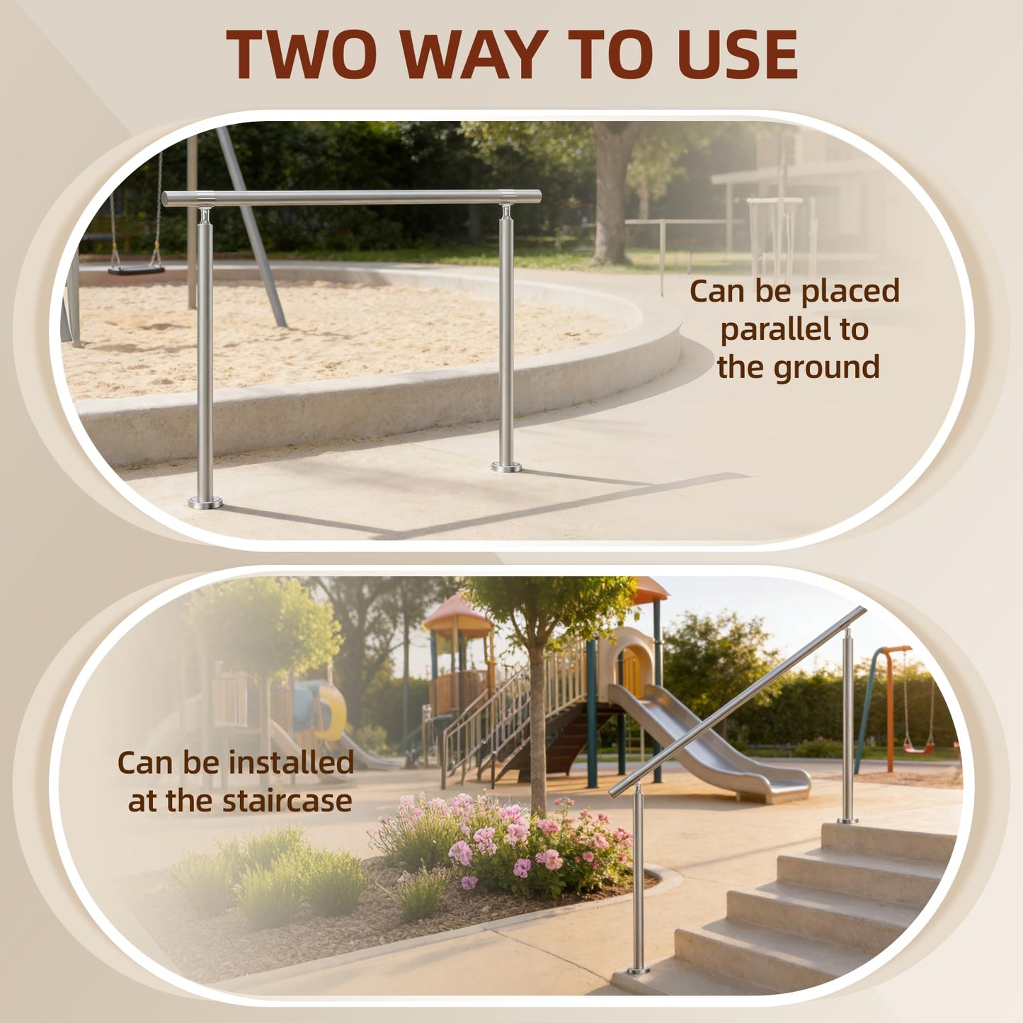 Hand Rails for Outdoor Steps – 54" L x 36" H 4-Step 304 Stainless Steel Railing Kit, Adjustable Step Railing for Concrete Steps & Porch Railing for Exterior Stairs