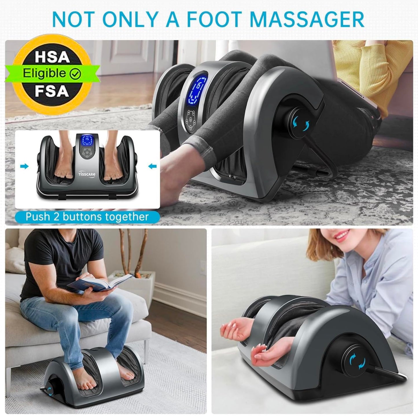 TISSCARE Shiatsu Foot Massager with Heat, FSA Eligible HSA Foot Massager for Plantar Fasciitis, Neuropathy, Circulation and Pain Relief, Massage Feet at Home/Office, Gift for Men and Women