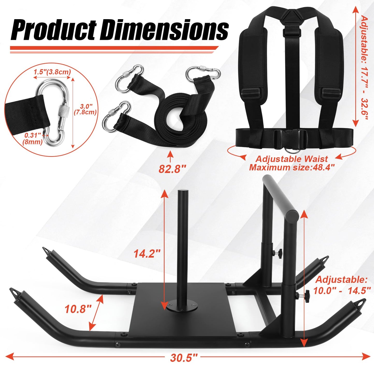 GDFISH Large Weight Sled, Adjustable Height Handle Push Sleds, Workout Fitness Sled for Training Running Speed, Compatible with 1" & 2" Weight Plate, Easy Obstacle Clearance for Grass, Sand, Cement
