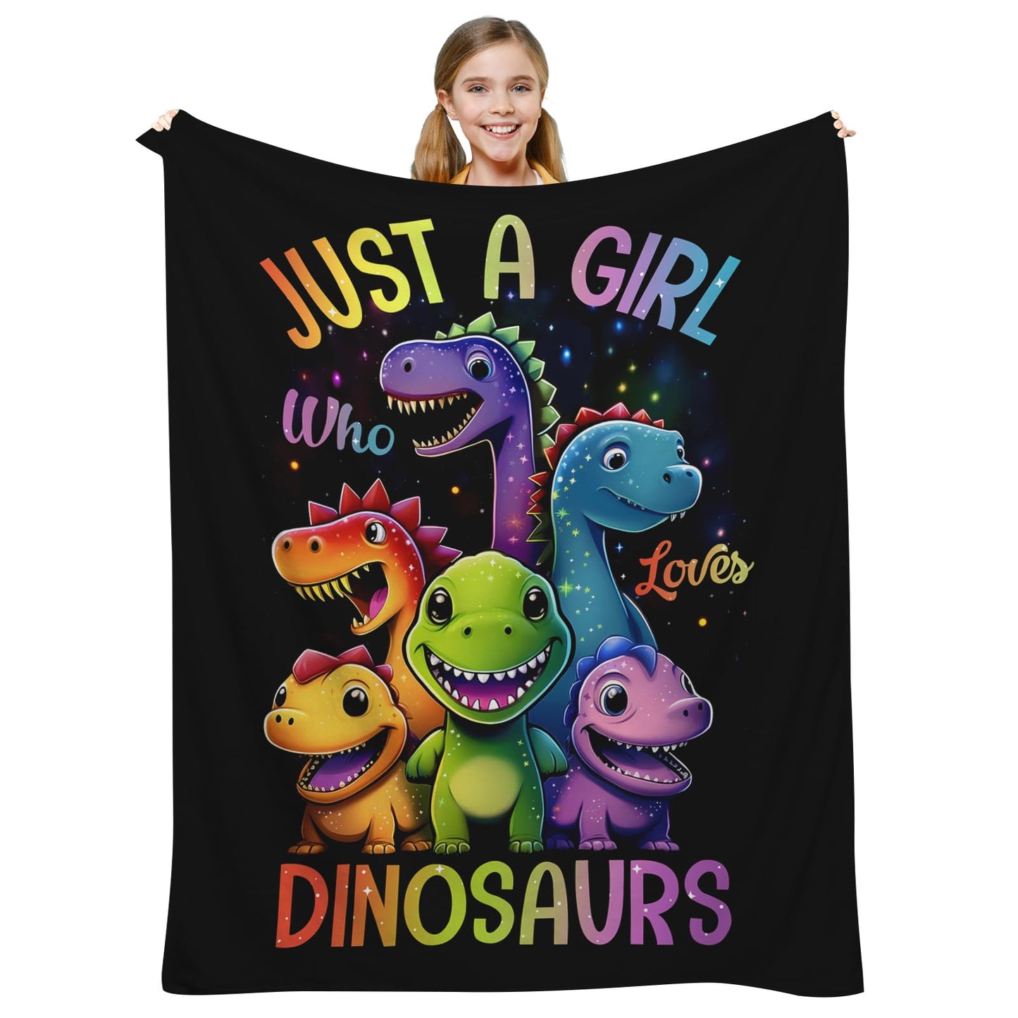 Just A Girl Who Loves Dinosaurs Blanket, Kids Dinosaur Blanket for Girls Boys Toddler, Cute Dinosaur Gifts for Adults and Kids, Funny Dinosaur Lovers Ideas, Colorful,80"X60"