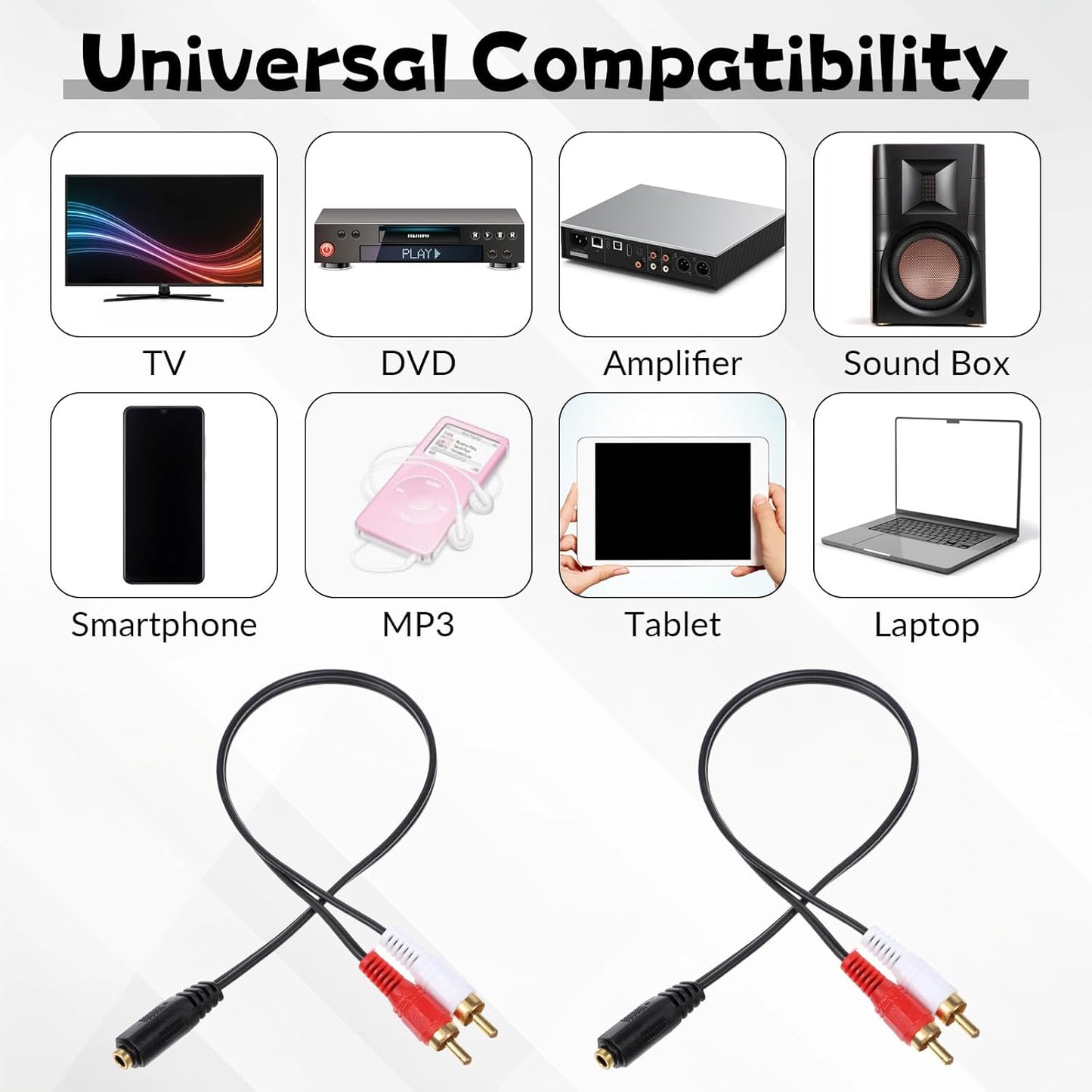 Xyembu 3.5mm 2 (1ft) MP3, Female to RCA Splitter Male Stereo Audio Y Cable Stereo RCA Y Splitter Audio Adapter with OFC