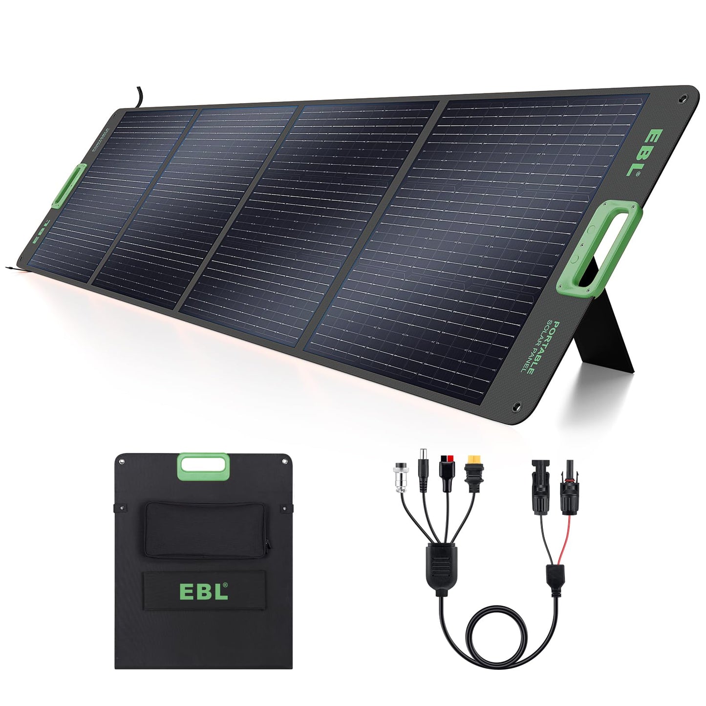 EBL 200W Portable Solar Panel, Foldable IP65 Waterproof 200 Watt Solar Panel with MC-4 Anderson Output Connector, w/ 4 Kickstands for RV, Camping, Blackout