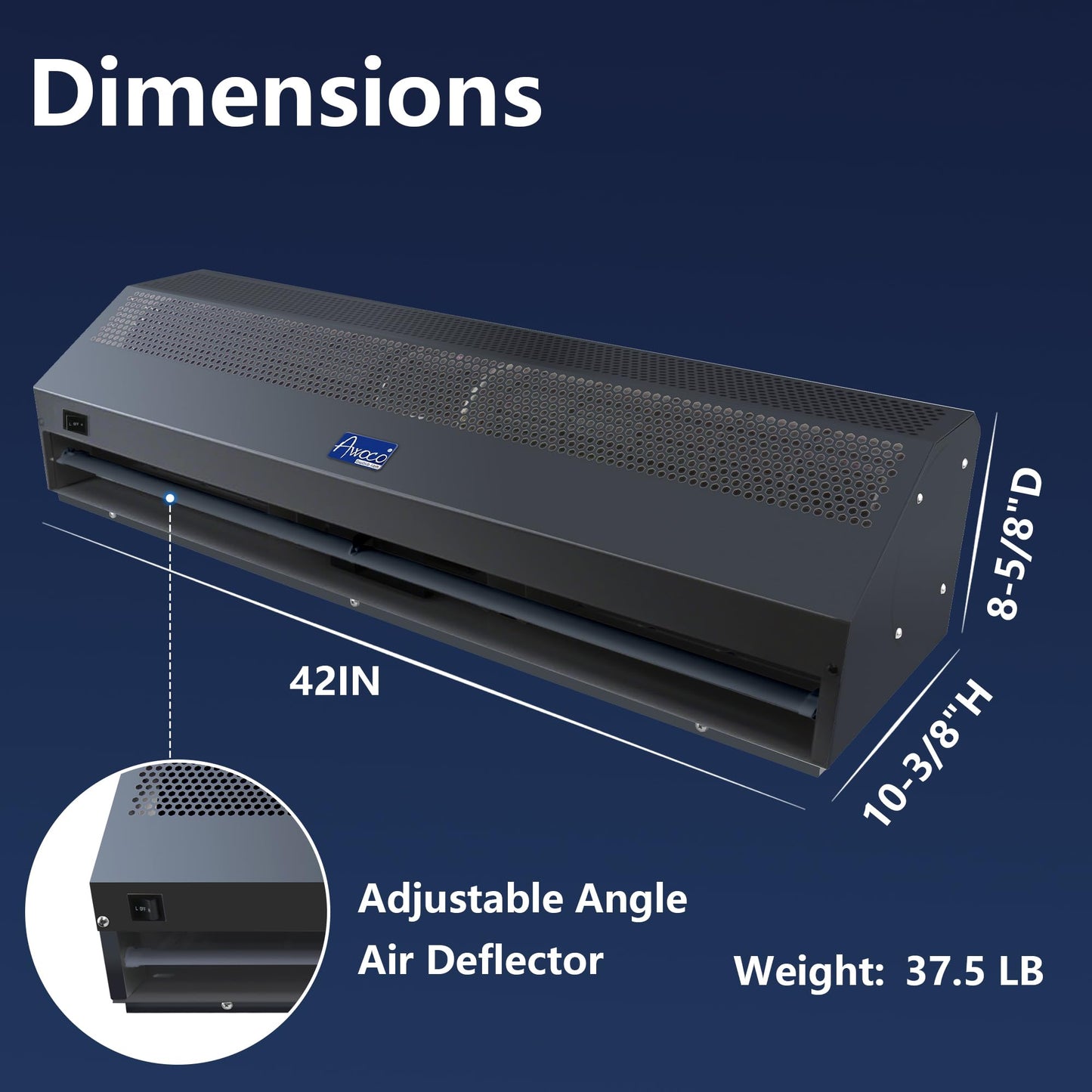 Awoco 42" Black Air Curtain Super Power 2 Speeds 1354 CFM Commercial Indoor Air Curtain, UL Certified, 121V Unheated with an Easy-Install Magnetic Switch