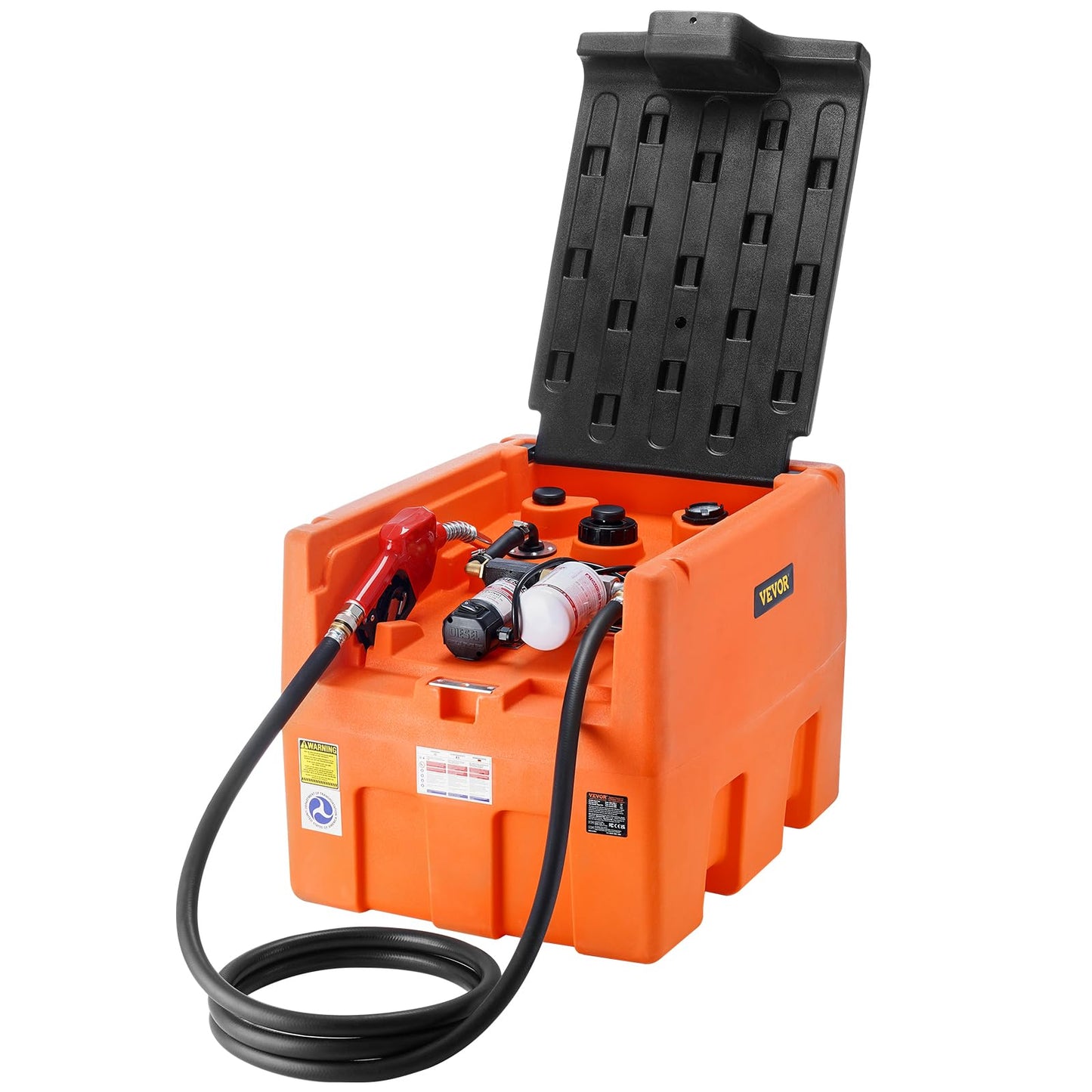 VEVOR Portable Diesel Tank, 48 Gallon, 10.6GPM Flow Rate, Diesel Fuel with 12V Electric Transfer Pump, 13.1 ft Hose, Auto Fueling Nozzle, Transfer Tank for Easy Fuel Transportation, Orange