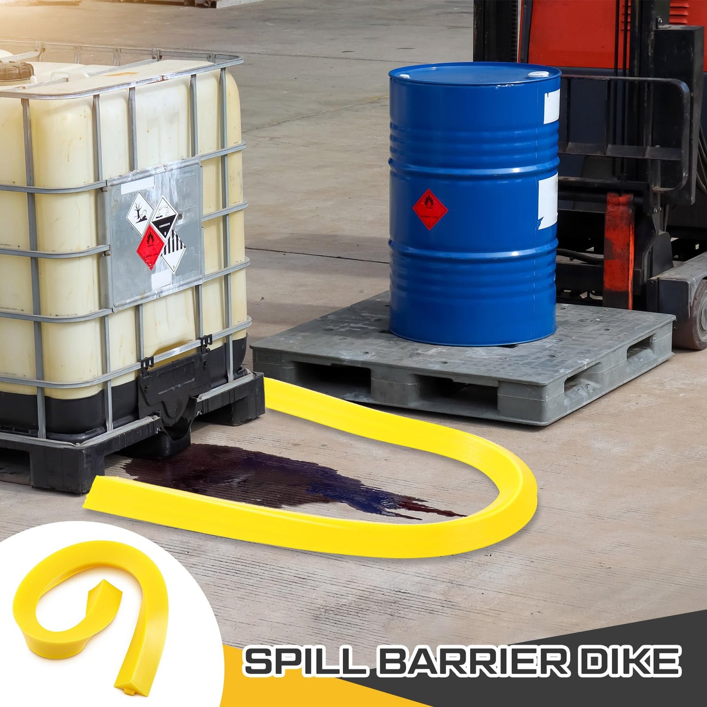 Pushglossy 1 Pcs Spill Barrier Dike 5'L x 4.3"W x 2.4"H Water Dam Barrier Liquid Blocker for Garage Home Floor Flooding Solutions(Yellow)