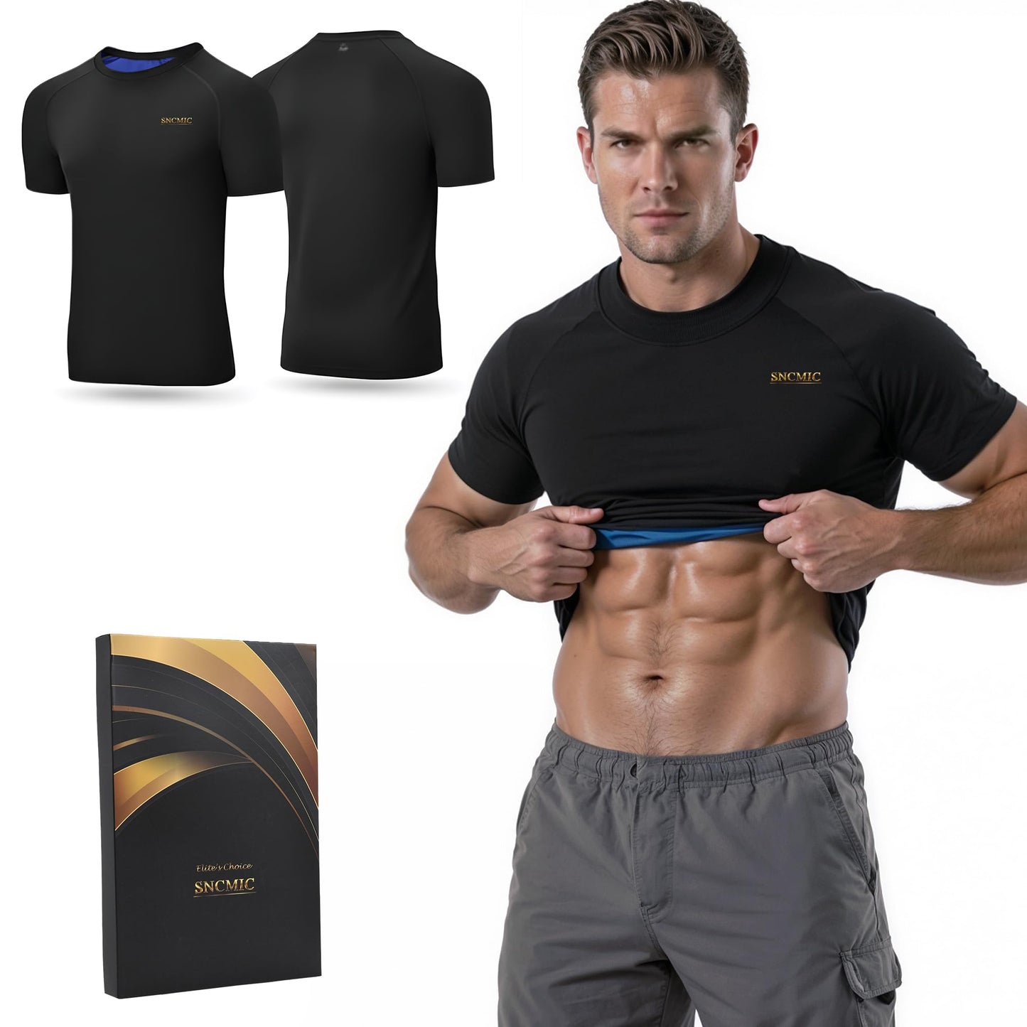 SNCMIC Sauna Shirt for Men – Compression Heat Trapping Workout Shirt – Sweat Enhancing Gym T-Shirt for Weight Loss & Body Shaping (5XL)