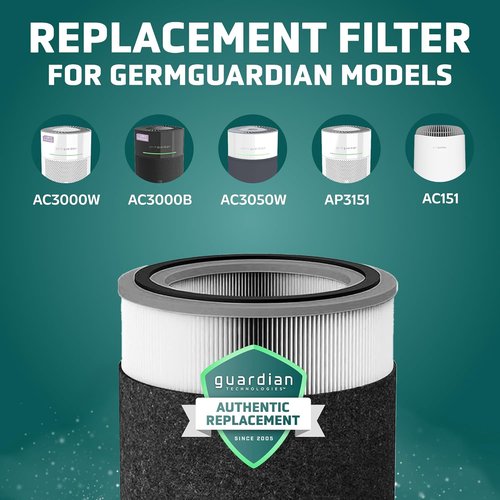 GermGuardian HEPA Air Purifier Replacement Filter - Removes 99.97% of Pollutants | Fits AC3000, AC3050, AP3151, AC151 - Black/Gray