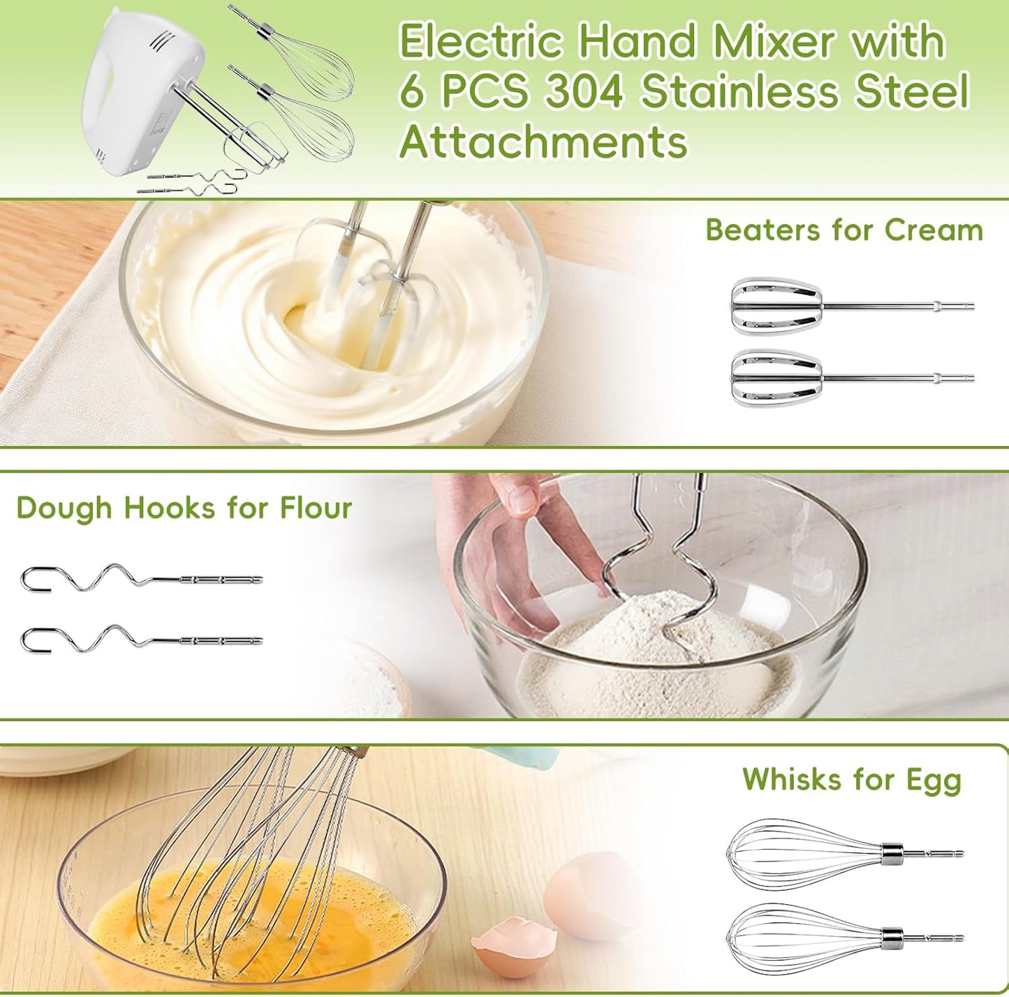 Skiennix 5-Speed Electric Hand Mixer - Includes 4 Large Mixing Bowls & Stainless Steel Whisks | Perfect for Baking