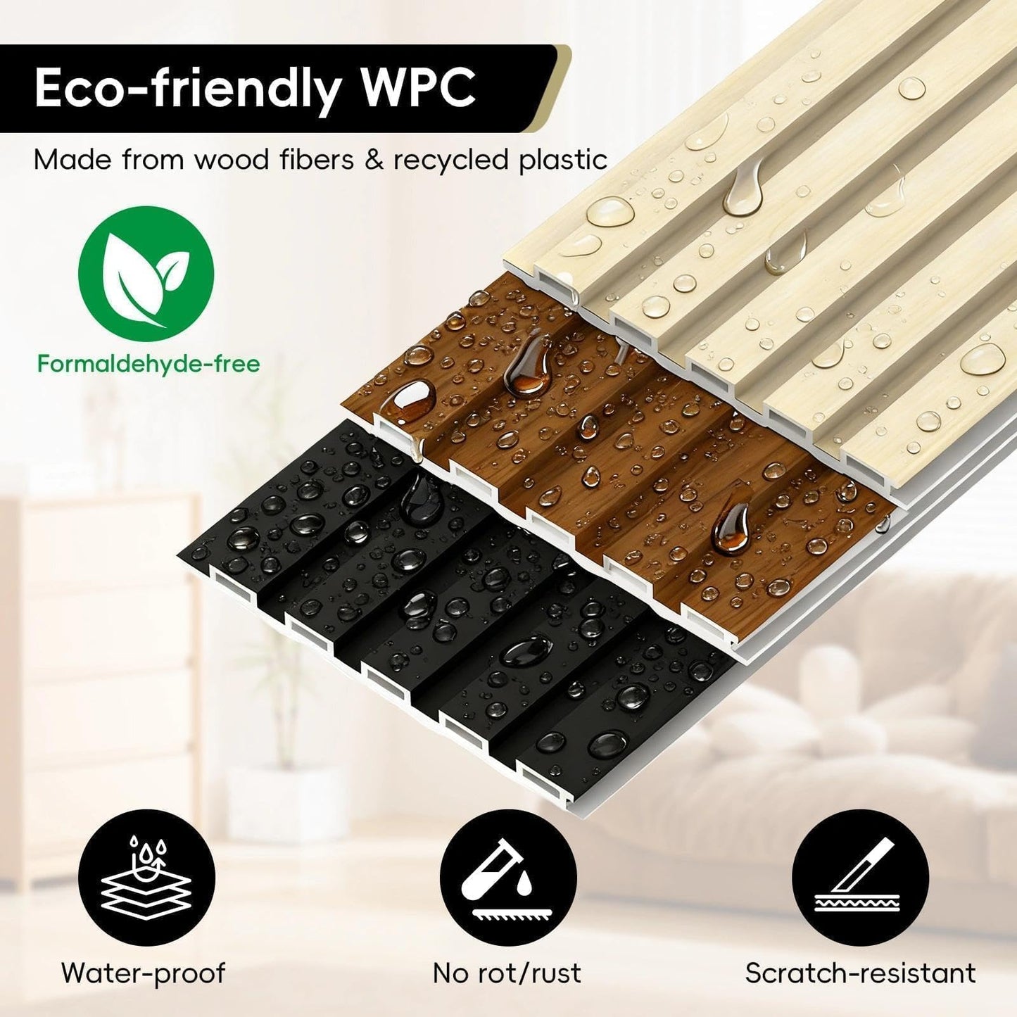 RITOLLO 18Pack WPC Wainscoting Panels, 48.2 x 6.2 Inches 3D Accent Slat Wall Panels for Interior Wall Decor, Fluted Wood Paneling for Living Room, TV Background, Office, Bedroom (Teak)