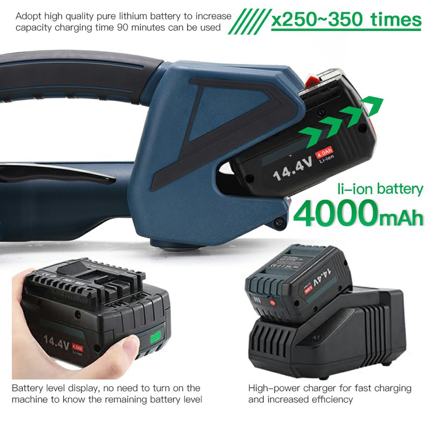HIGHTOP Electric Strapping Machine with LCD Screen 2 * 4000mah Battery,Portable Electric Banding Tool for 1/2-5/8Inch PP PET Straps,Automatic Pallet Packaging Banding Tools for Strapping