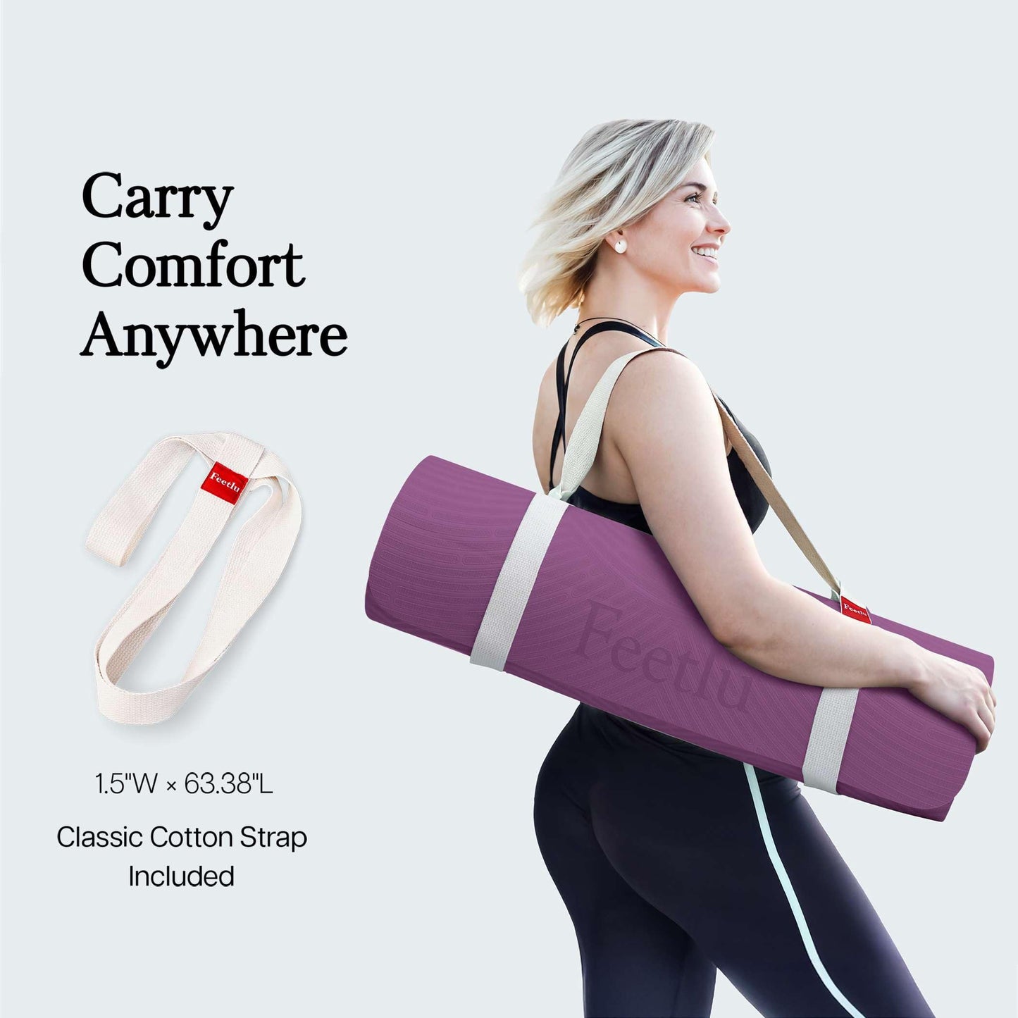 Feetlu Extra Thick 12mm Exercise Mat – Non-Slip, Joint-Friendly & Cushioned Fitness Mat for Yoga, Pilates & Floor Workouts – Durable, Supportive & Includes Feetlu Classic Strap