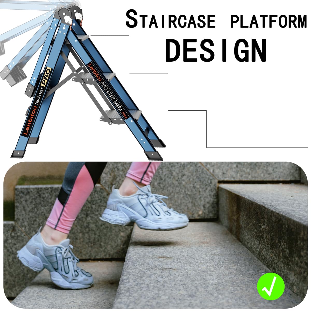 Ladder Pro 3 Step Ladder with Handrails, Aluminum Heavy Duty Ladder, Wide Step & Anti-Slip Feet, Lightweight Portable, Folding Storage Ladders for Home Family Indoor RV Kitchen