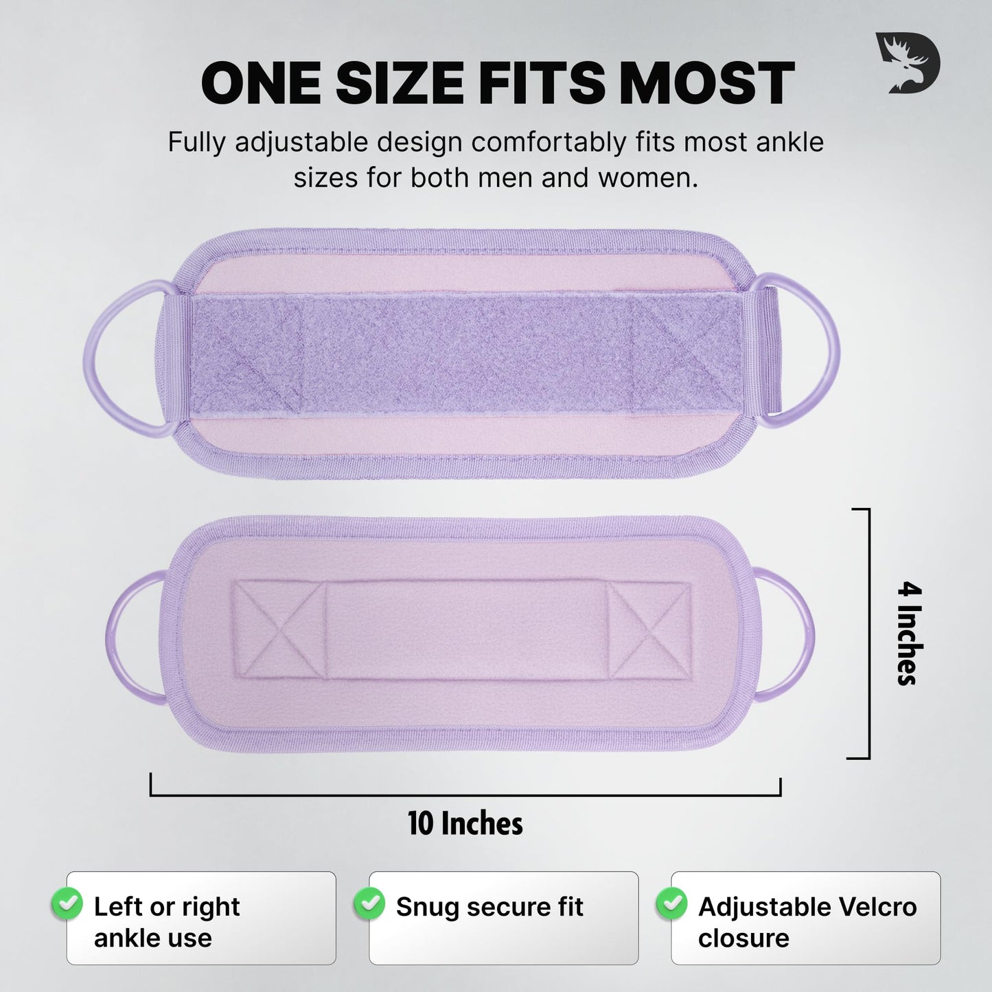 DMoose Fitness Ankle Straps for Cable Machines - One Size Fit Premium Padding, Glute Kickback Ankle Strap for Women & Men, Cable Attachments for Gym & Booty Workouts (Lilac Purple - Pair)