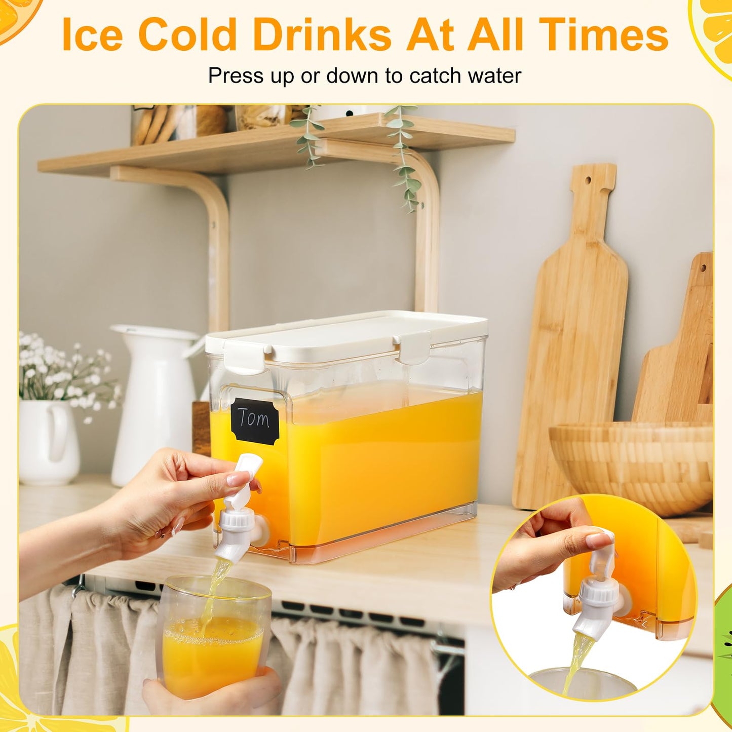 Mumufy 3 Set Plastic Drink Dispensers for Parties Beverage Dispenser for Fridge with Spigot Iced Juice Lemonade Container with Labels and Pens Summer Party Supplies(1 Gallon,White)