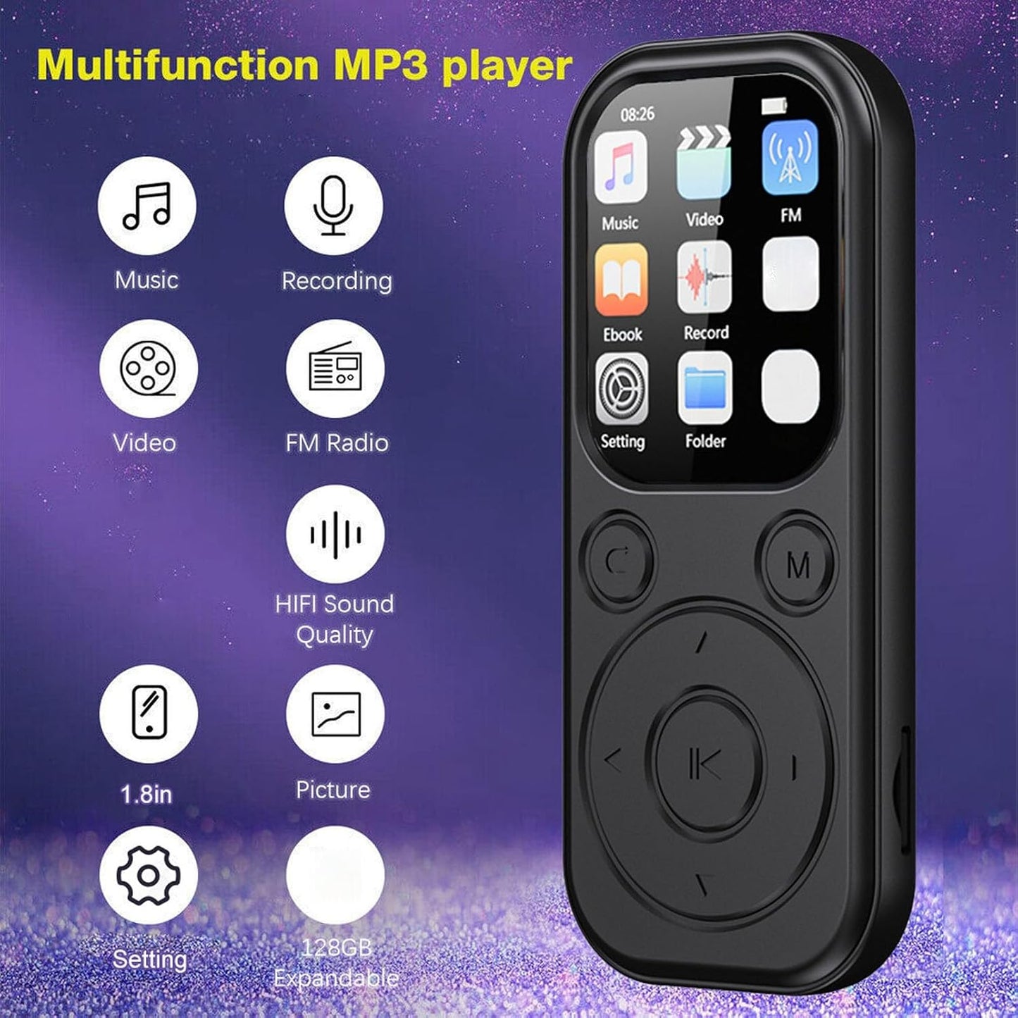 Yunseity MP3 5.4, 1.8 Inch 32G Player, Music Player with Bluetooth Built in HiFi Speaker Portable HiFi Music Player