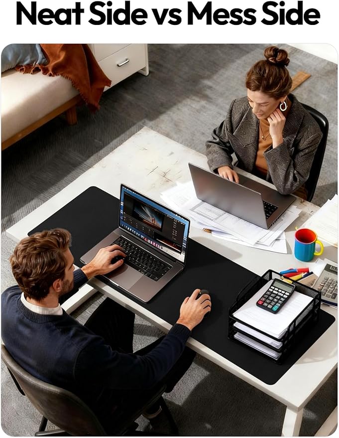 YSAGi Large Extended PU Leather Desk Pad Protector – Non-Slip Waterproof Desk Mat for Office & Home, Easy Clean Mouse Pad & Laptop Writing Blotter 35.4"x17" Black