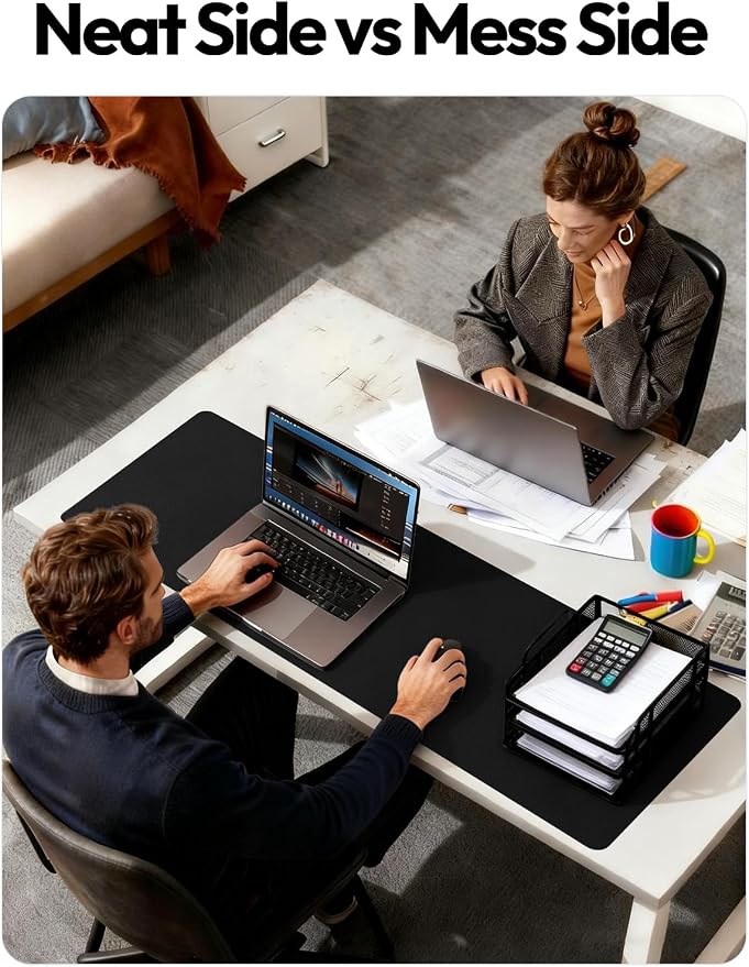 YSAGi Leather Desk Protector, Office Mat, Large Mouse Mat, Non-Slip PU Leather Blotter, Laptop Pad, Waterproof Writing Pad for Office and Home (Black, 47" x 17")