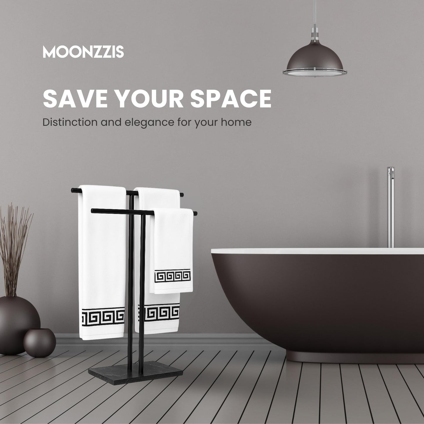 MOONZZIS 40" Standing Towel Rack - Floor Double-T Shape Bath Sheet Holder, Standing Towel Racks for Bathroom, Free Standing Towel Rack, Matte Black Finish, Marble Type Base 6.6lbs