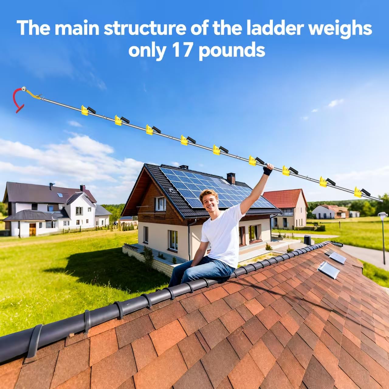Echo Ridge 18 Foot Steep Assist Roof Ladder Compact with 10M Rope & Storage Bag - Pitch Hopper Roofing Wedge for Roof Climbing （One Pack）