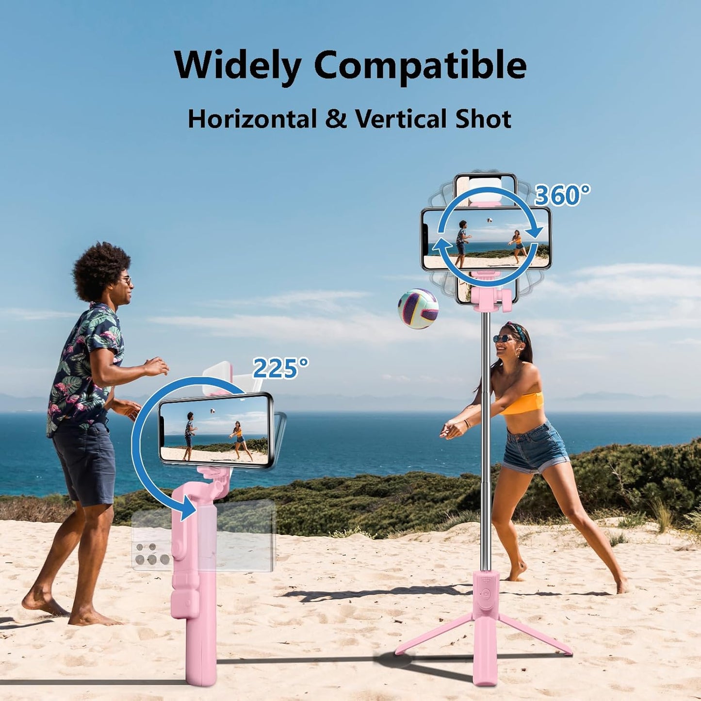Bollove 40in Selfie Stick Tripod, Retractable Phone Tripod with Wireless Remote Control & Light, Portable Selfie Stick