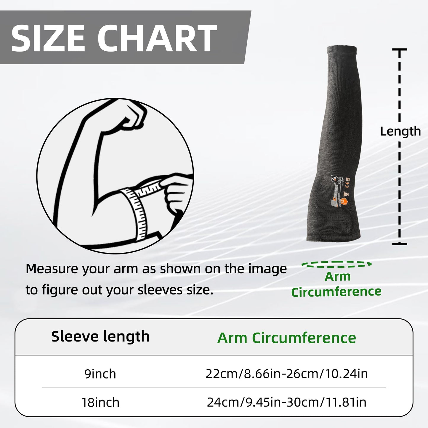 Schwer AIR-SKIN ANSI A5 Cut Resistant Arm Sleeves, Cooling Cut Sleeves with High Risk Cut Protection for Thin Skin, Gardening Safety Protective Sleeve for Farming, Yard, Pet Grooming, Black, 1 Pair