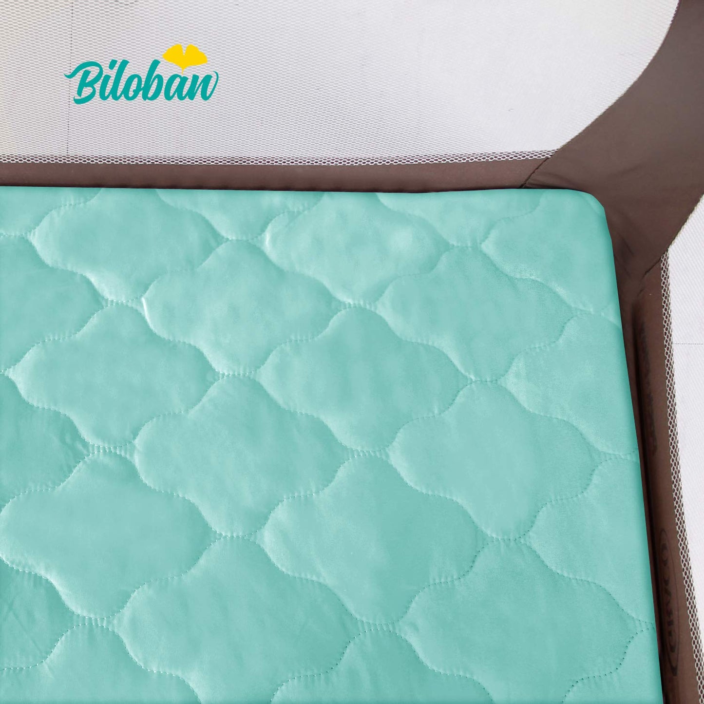 Skiennix Waterproof Pack 'n Play Sheet - Quilted Playard Protector 39" X 27" - Aqua Color