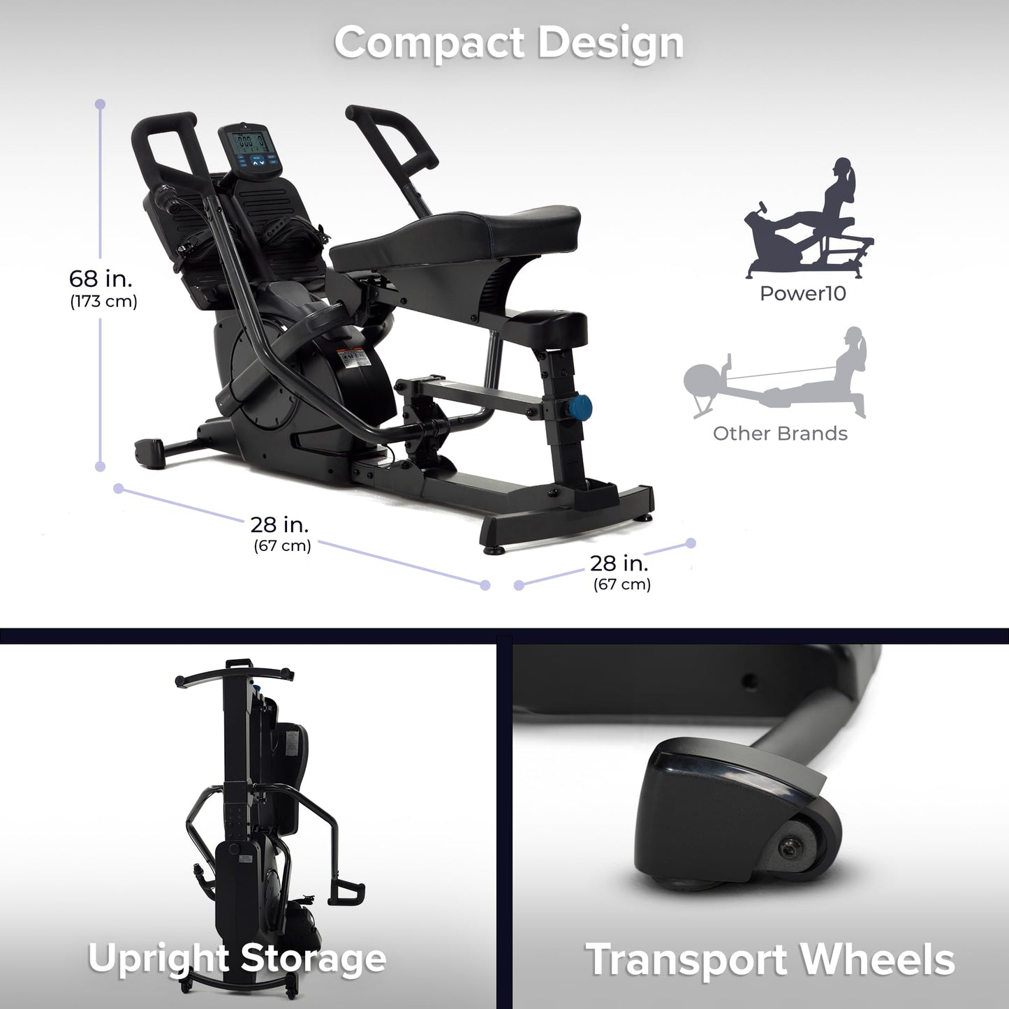 Teeter Power10 Rower with 2-Way Magnetic Resistance Elliptical Motion - Indoor Rowing Machine w/Bluetooth HRM Connectivity, Teeter Move App - Free Classes & Coaching (Power10)