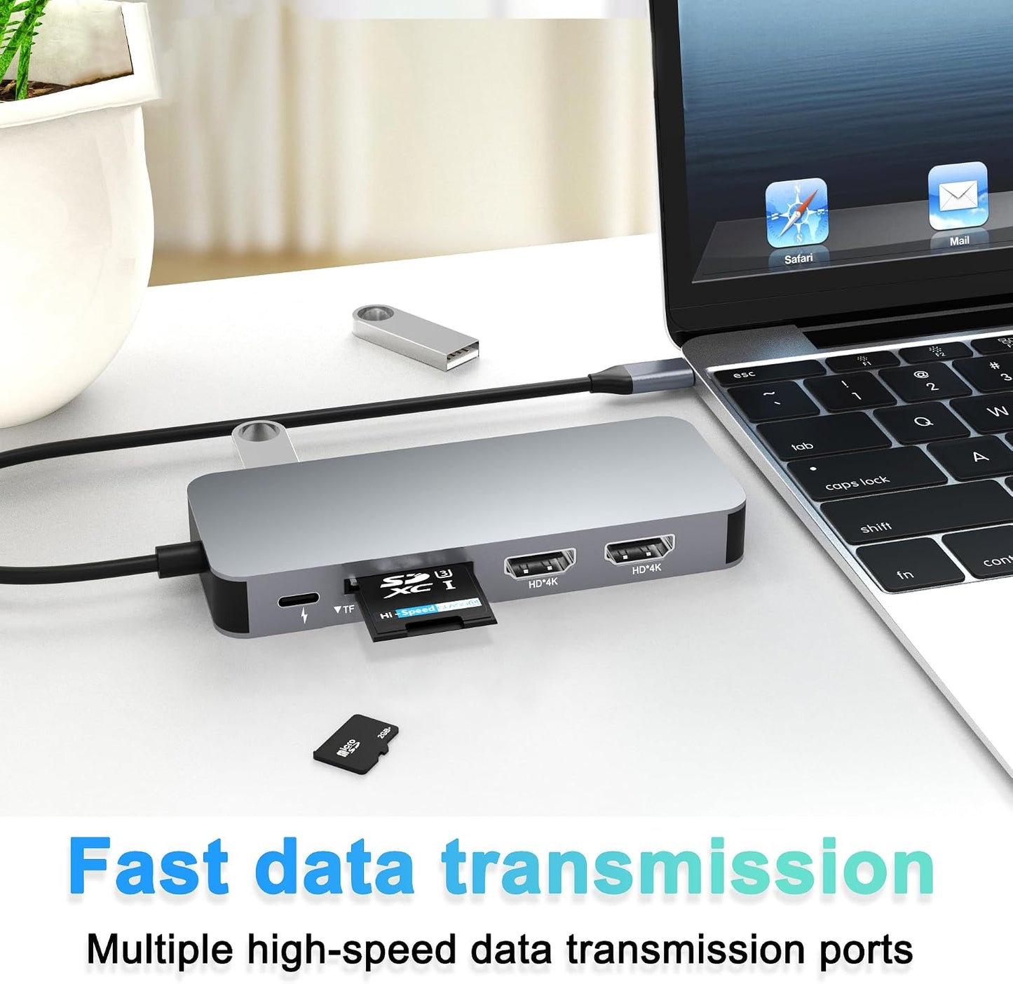 Aibilangose 10 1 HDMI/VGA/PD/USB/SD/TF/3.5mm Docking Station Dual Monitor, USB C to Dual HDMI Adapter, Computer Docking