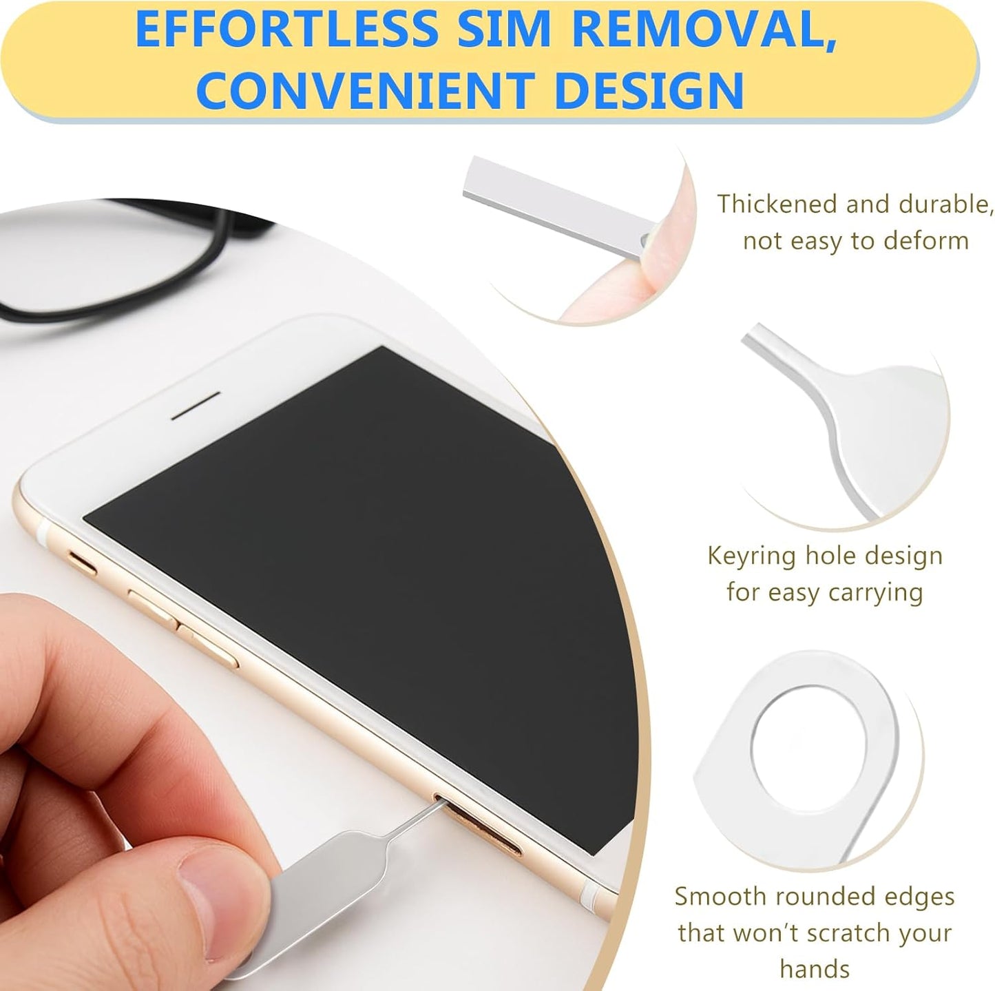 Ceemiaa 3pcsUniversal Reset (2 1 SIM & SD Card Tray Eject Pin with Key Ring Phone & Doorbell Tool Needles + Ring + PP