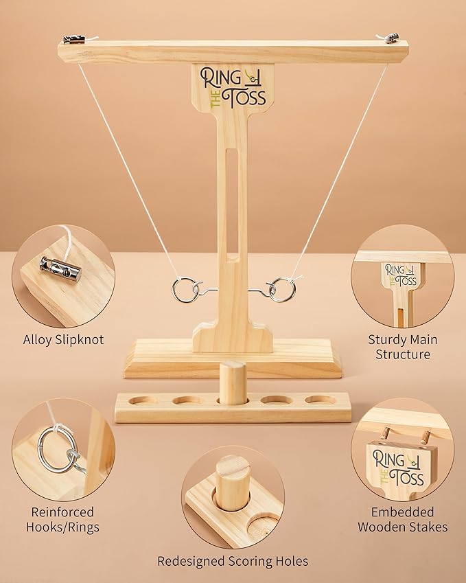 Ring Toss Game for Adults, 3-Second Instant Assembly Hook and Ring Game with Sturdy Structure, XL Size(15.8’’ X 15’’) Indoor Outdoor Holiday Party Games, Fun Family Games for Backyard, Camping, Beach
