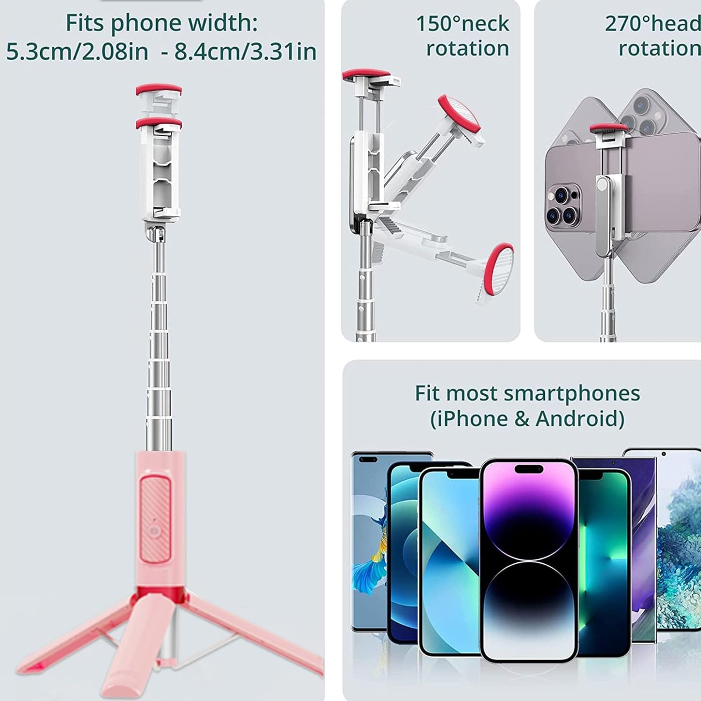 colorlizard Selfie Stick, Foldable Cellphone Tripod with Remote, Travel Tripod for iPhone Series Android, Video