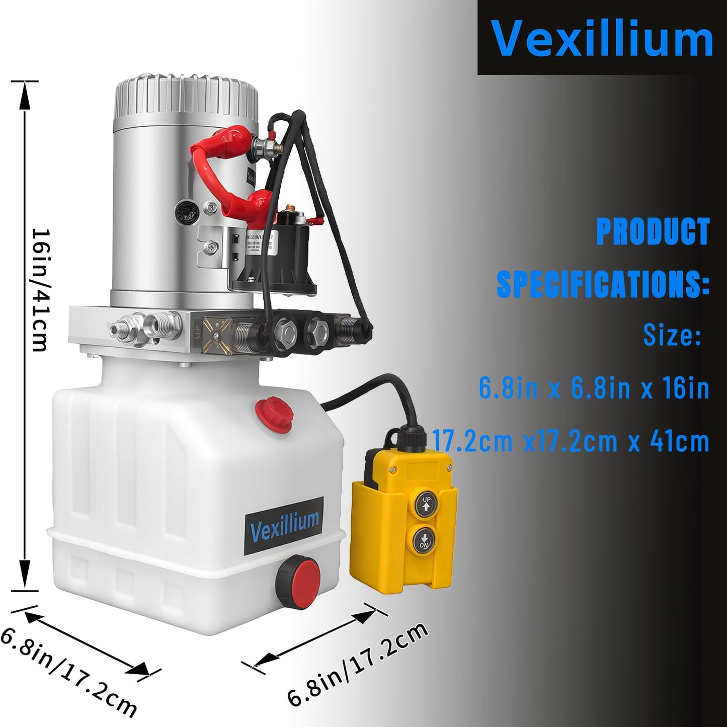 Vexillium 3 Quart Hydraulic Power Unit, Double-Acting Electric Hydraulic Pump, DC 12V 3200 PSI, Plastic Reservoir for Dump Truck & Dump Trailer Hydraulic Systems