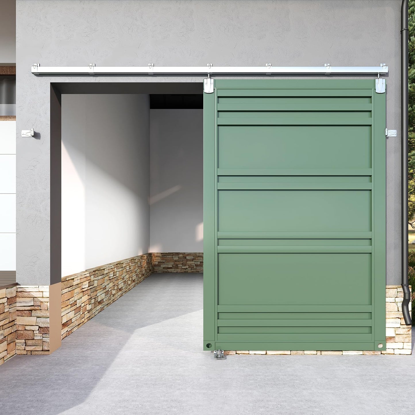 HARDJULAN 10FT Heavy-Duty Galvanized Steel Exterior Sliding Barn Door Hardware Kit, 450 lbs Capacity,Kit for Outdoor,Fit for MAX 1 Door Width 60in