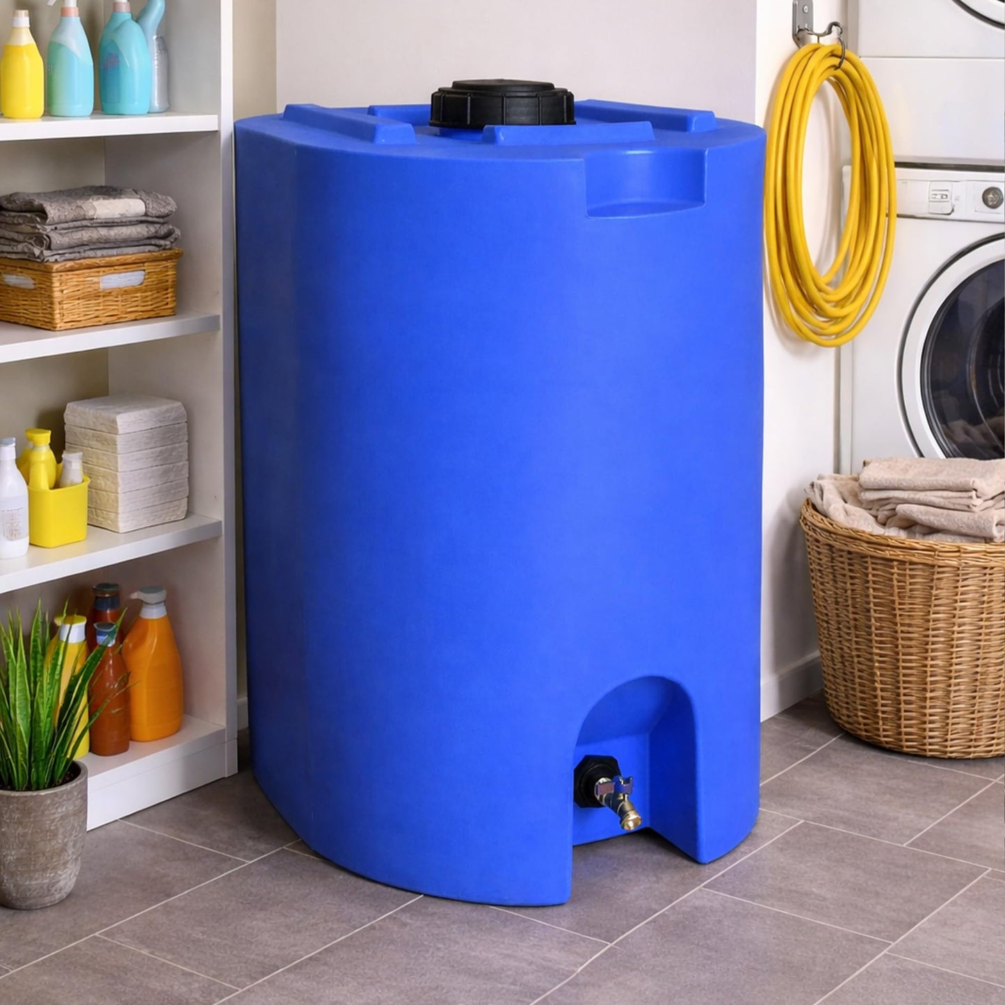 WaterPrepared Stackable Plastic Drinking Water Storage Tank with Spigots, 55 Gallon, Blue - Portable Emergency Hydration Container for Survival or Disaster Preparedness