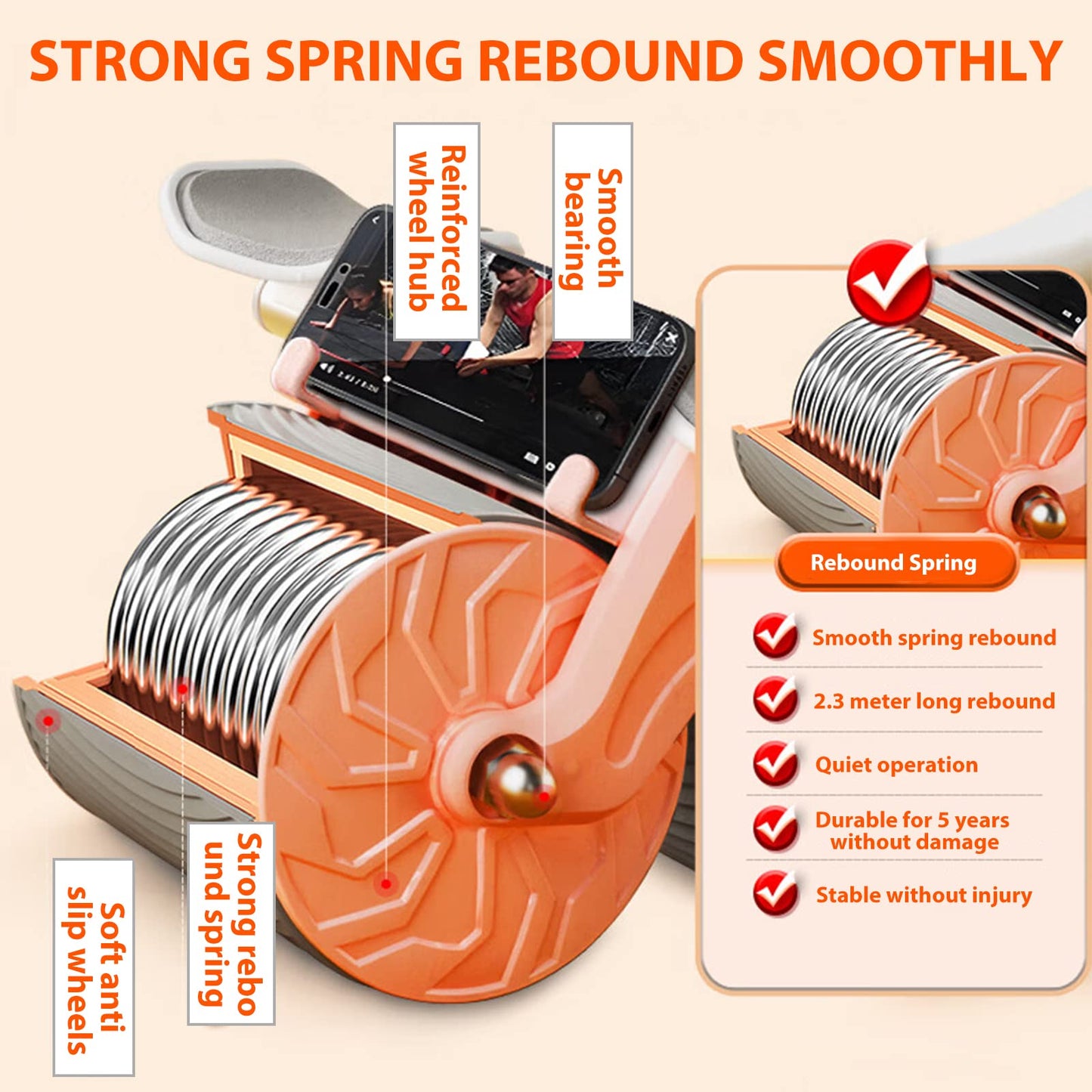 Uota Elbow Support Automatic Rebound Abdominal Wheel，Ab Roller for Abdominal Exercise Machine，Abs Workout Equipment，Dolly Core Strengthening Trainer Fitness Belly Training
