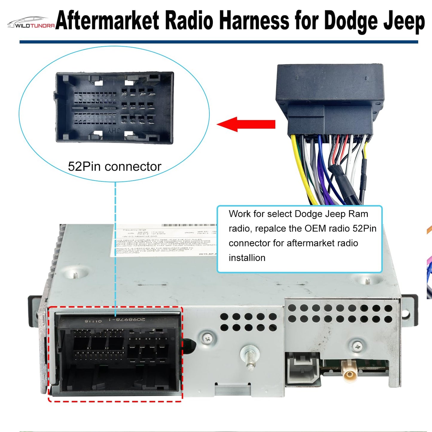 16Pin 2015-2018 2014-2019 2018-2019, 16Pin ISO Aftermarket Radio Harness Adapter Compatible with Chrysler Dodge Jeep