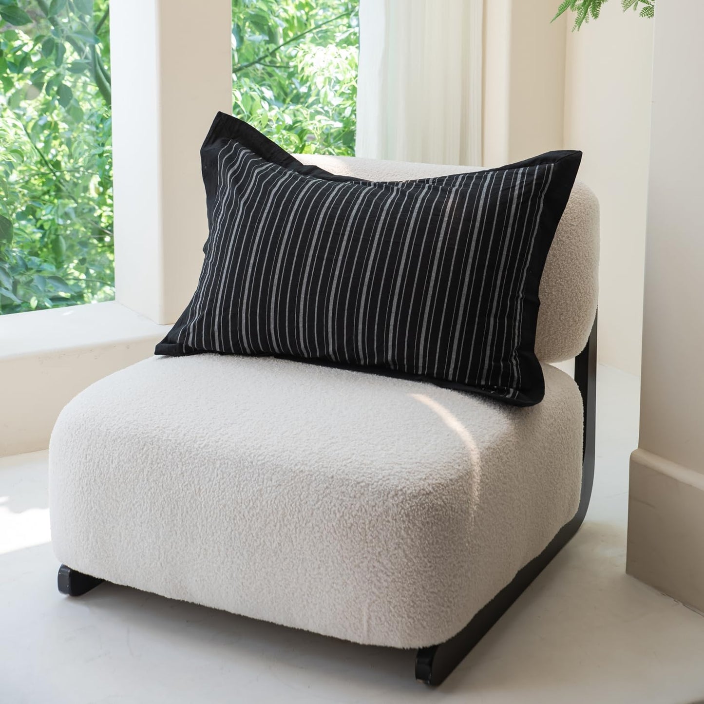 SUSYBAO Pinstripe Duvet Cover Queen 100% Washed Cotton 3 Pieces Set 1 Black Vertical Striped Duvet Cover with Zipper Ties 2 Pillow Shams Classic White Ticking Stripe Bedding Set