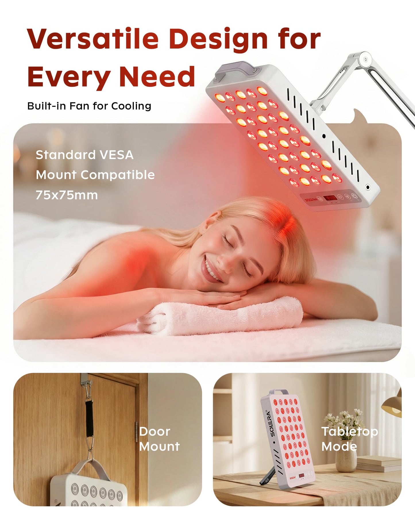 SOLRA SR40 Red Light Therapy Panel with Magnetic Mount & Floor Stand, 660nm 850nm Near Infrared LED Light Lamp for Face & Body, 200W Dual Chip, Adjustable Height, Low EMF, Timer, Home Use