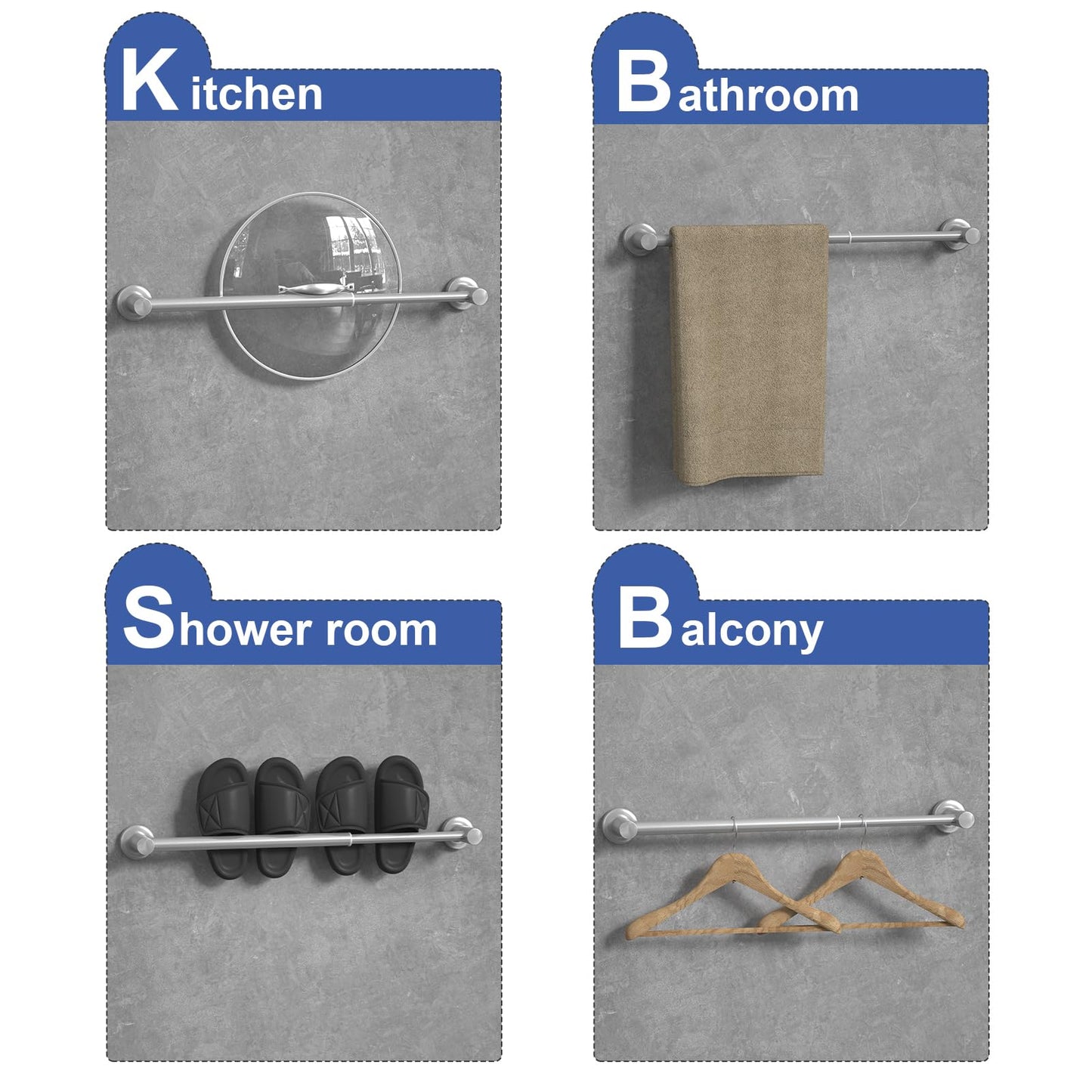 Adjustable Towel Bar, HOMOTEK Economical Bathroom Towel Holder Rod from 12 Inch to 22 Inch Single Towel Racks, Wall Mount Towel Rail, Towel Hanger Hook for Kitchen(1 Pack Brushed Stainless Steel)