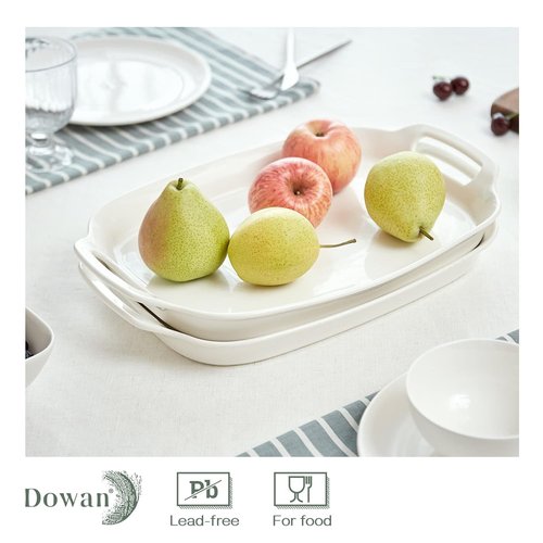 DOWAN Serving Tray - 15.4" Large Porcelain Platters with Handles | Set of 2 for Weddings & Entertaining