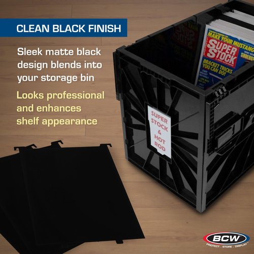 BCW Magazine & Document Bin Partitions - 3 Pack | Smooth Black Plastic Finish, Works With Adhesive Labels | Magazine Dividers Fit Magazine & Document Bin | Magazine Storage Accessories