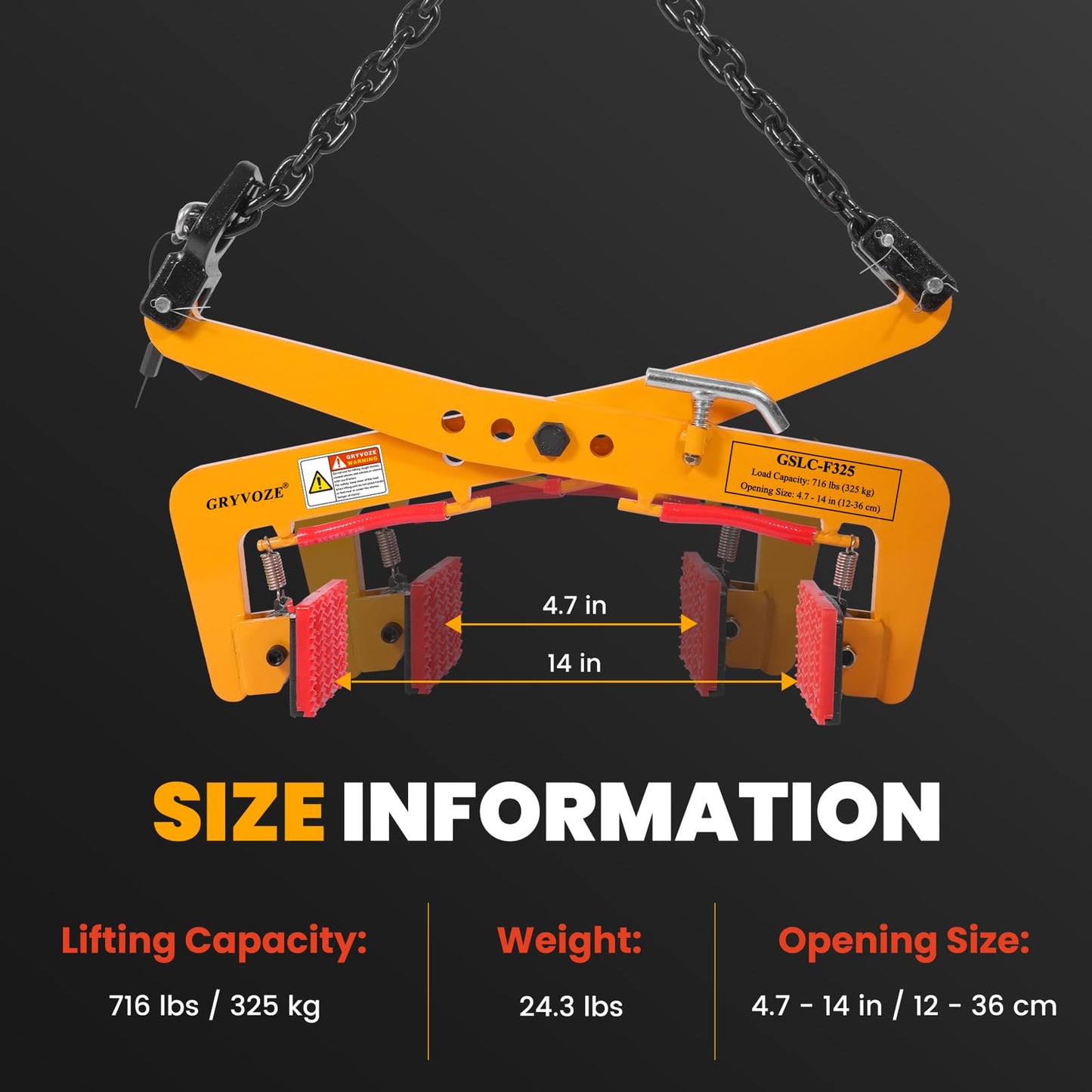 GRYVOZE 716 lbs Granite Slab Lifting Clamp, Adjustable Range: 4.7"-14", Heavy Duty Stone Scissor Lifter Clamp for Carrying and Vertical Transport of Marble, Concrete Blocks, Slate Sheets, Curb Stones