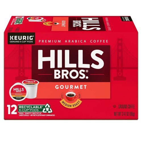 Hills Bros. Gourmet Blend K-Cup Pods - Medium Roast Premium Arabica Coffee | 12 Single Serve Pods