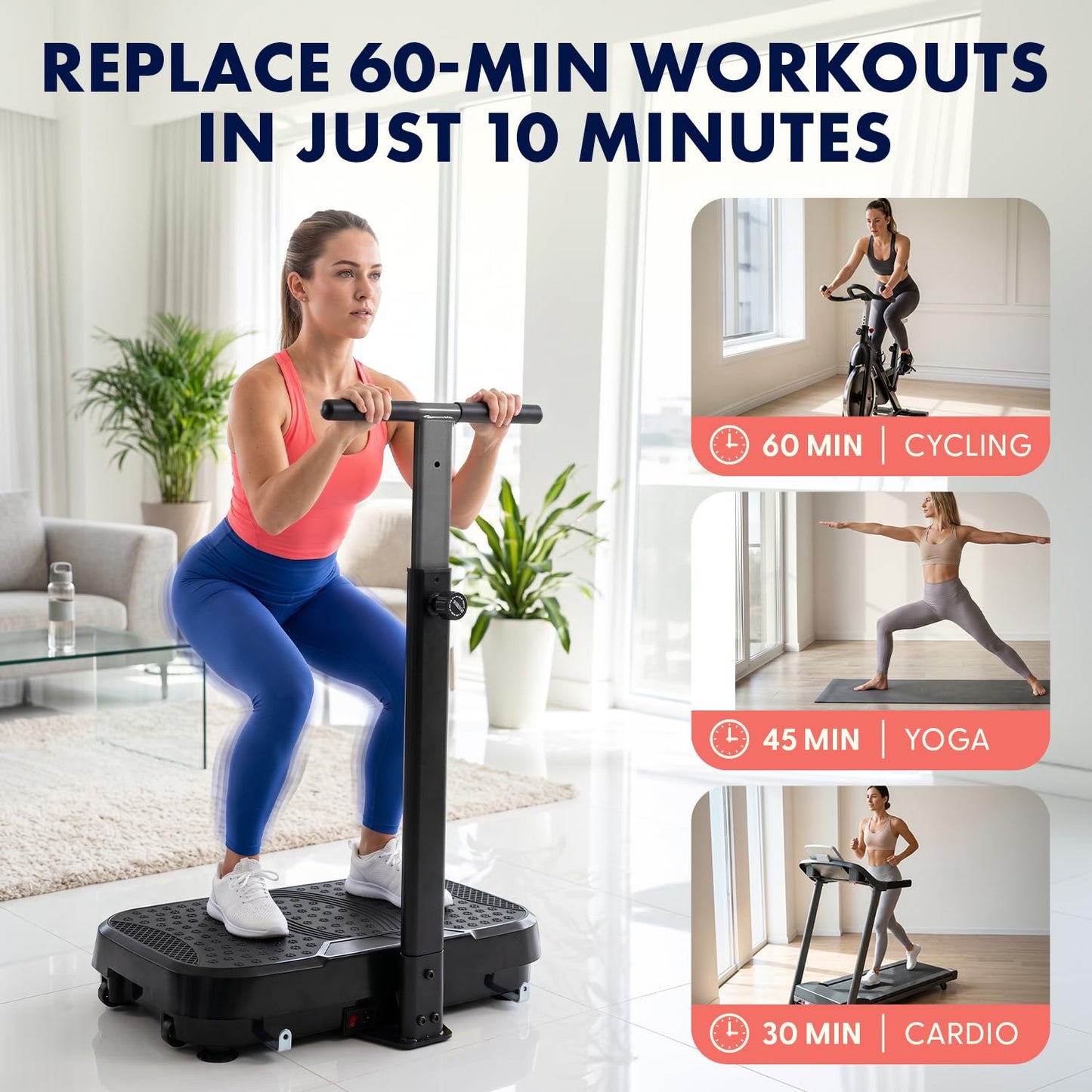 SQUATZ Vibration Plate Exercise Machine with Handlebar, Vibration Plate with Handles, 1-99 Speed Levels, 10 Preset Programs, Low-Impact Home Fitness Platform with Remote, Portable Design, Black