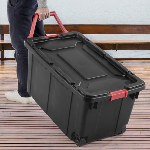 Heavy-Duty Plastic Storage Bins by [Brand Name] - 40 Gallon Capacity, Stackable with Durable Lids & Secure Latching Buckles | 2 Pack for Garage Organization